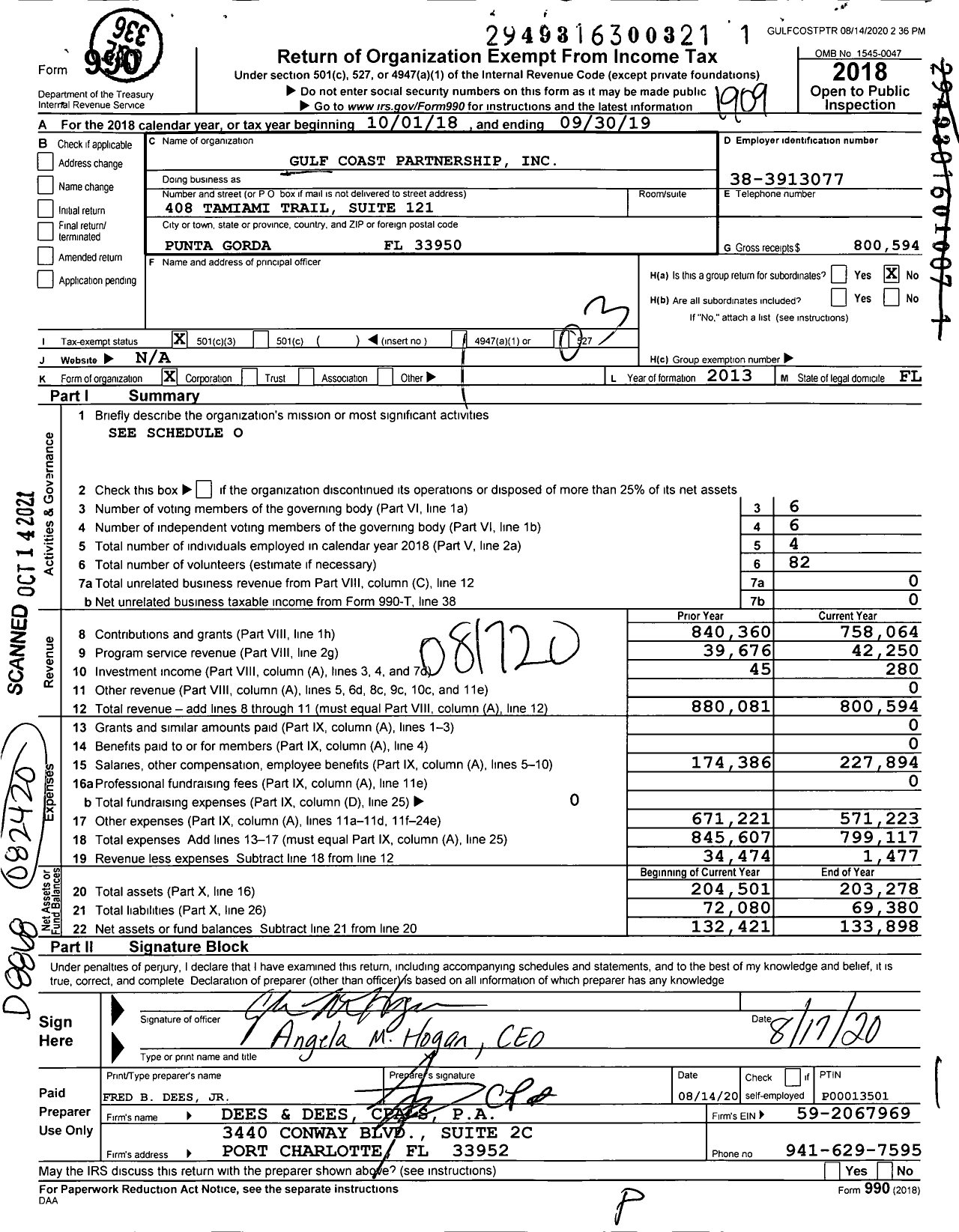 Image of first page of 2018 Form 990 for Gulf Coast Partnership