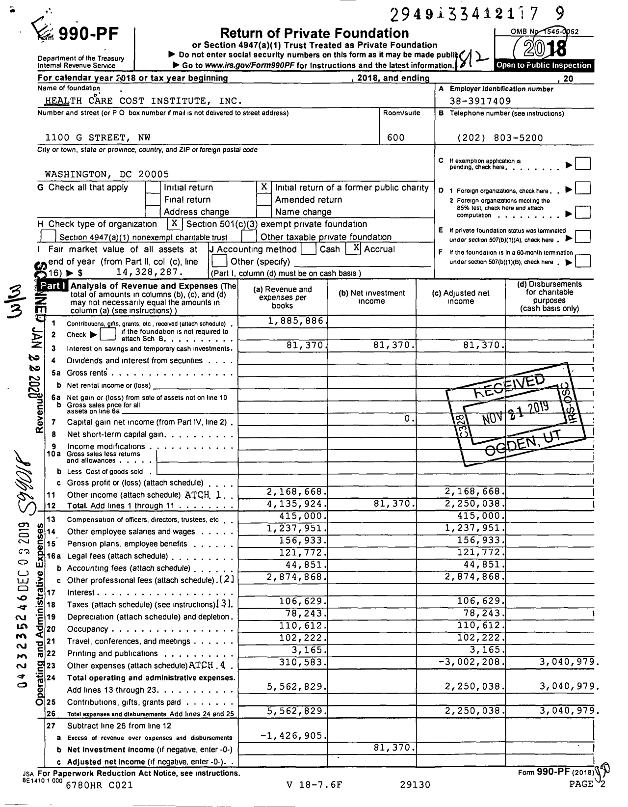 Image of first page of 2018 Form 990PF for Health Care Cost Institute