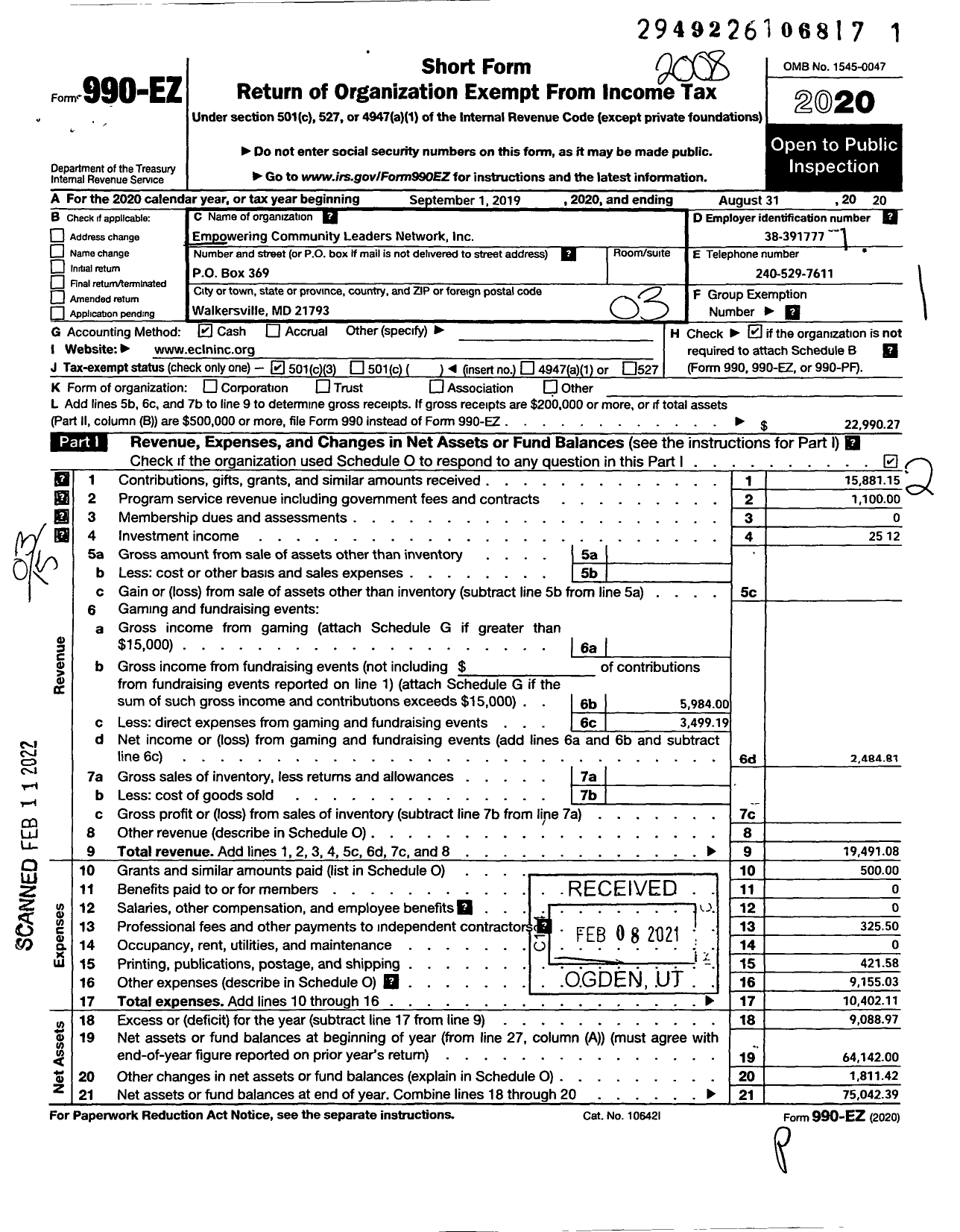 Image of first page of 2019 Form 990EZ for Empowering Christian Leaders Network (ECLN)