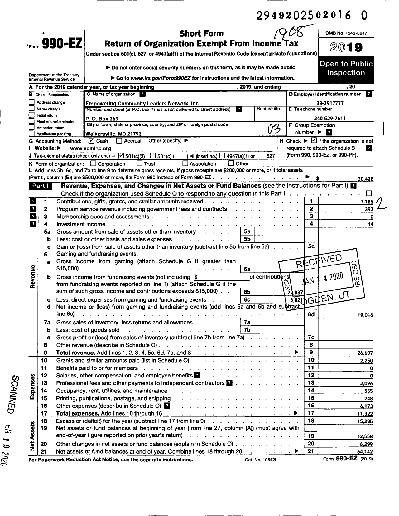 Image of first page of 2018 Form 990EZ for Empowering Christian Leaders Network (ECLN)