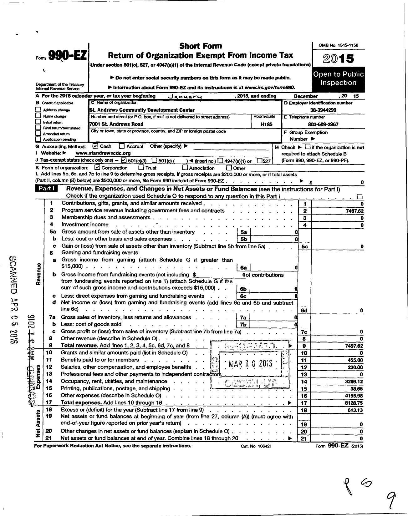 Image of first page of 2015 Form 990EZ for Eye Cooperative