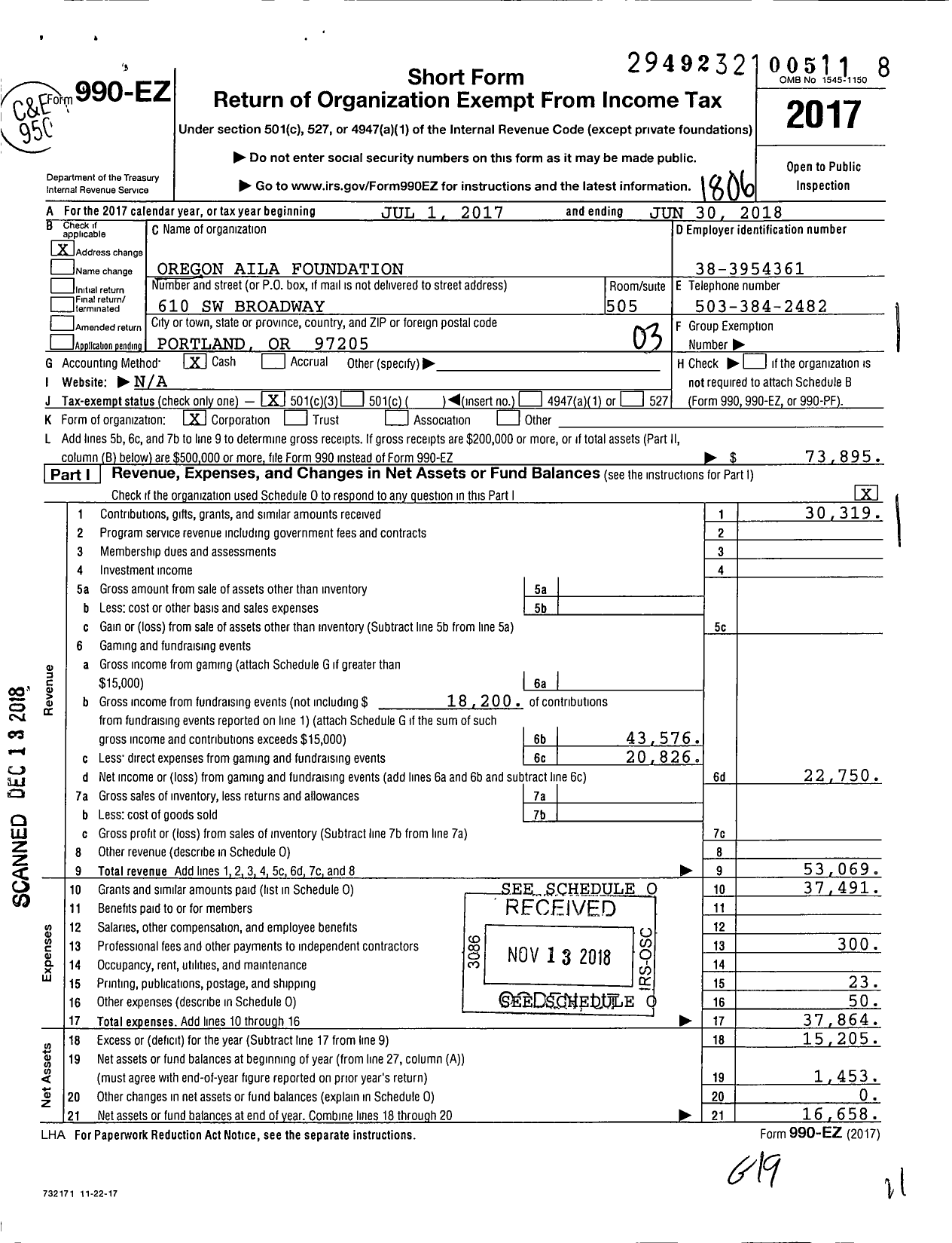 Image of first page of 2017 Form 990EZ for Oregon Immigrant Foundation