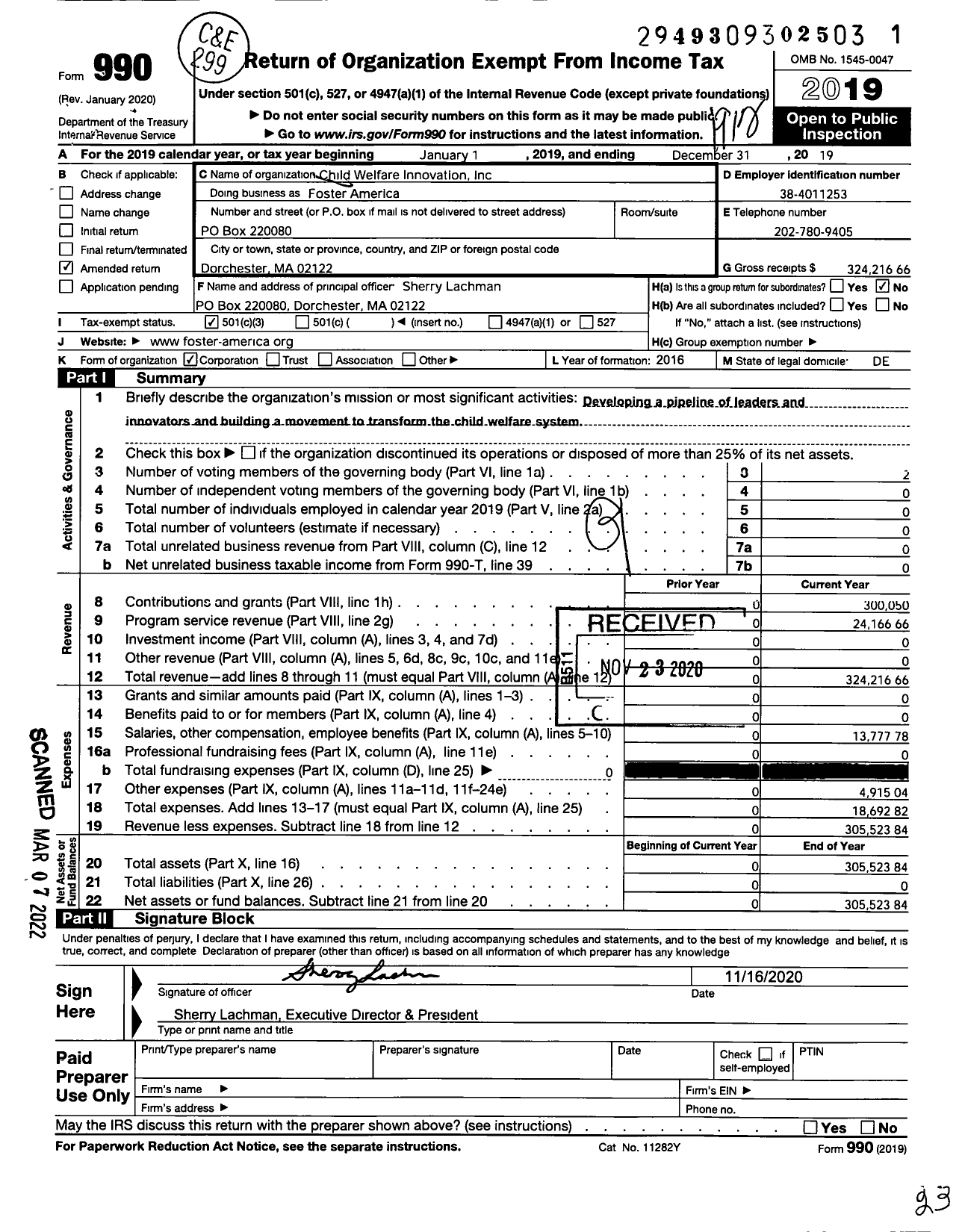 Image of first page of 2019 Form 990 for Foster America