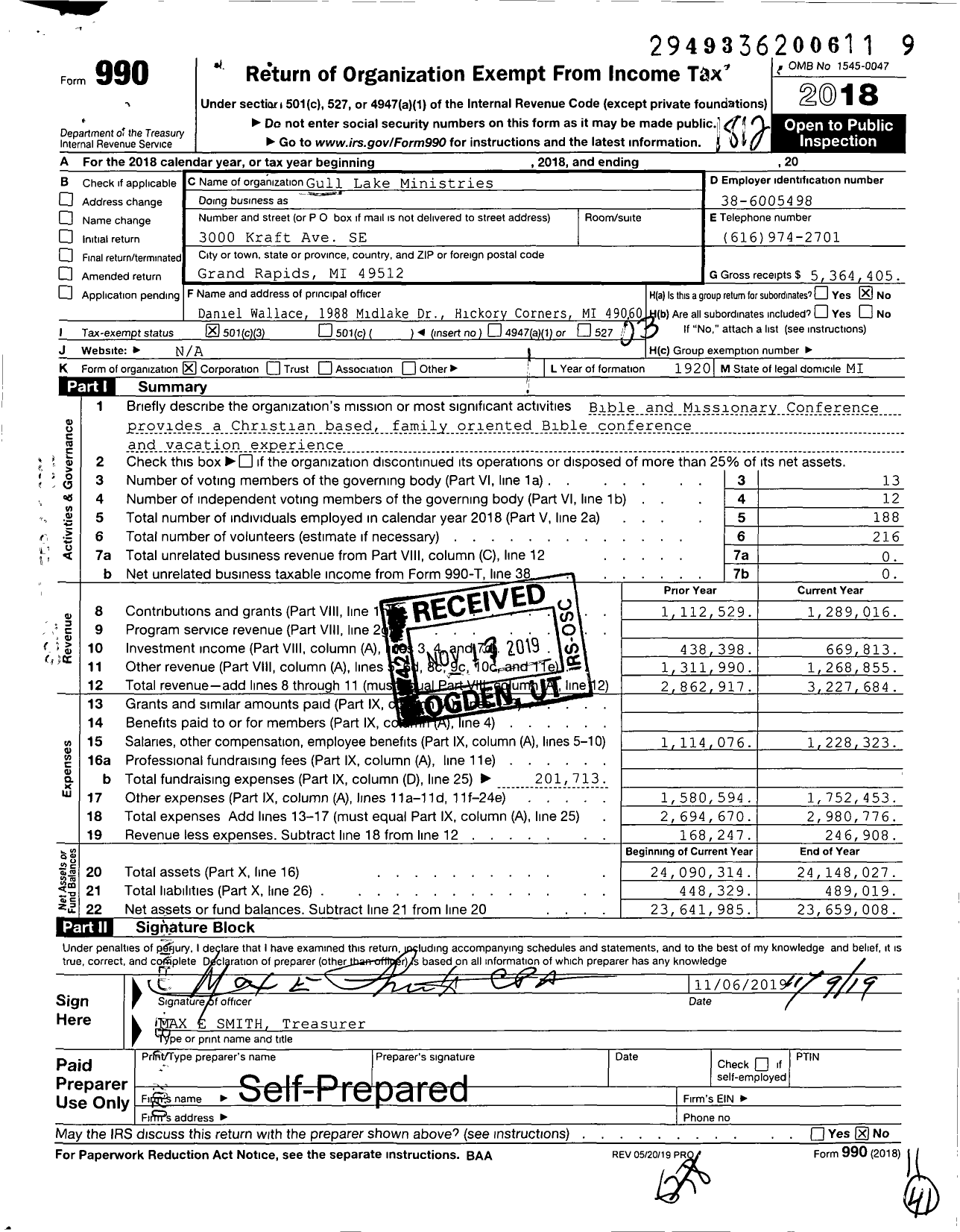 Image of first page of 2018 Form 990 for Gull Lake Ministries