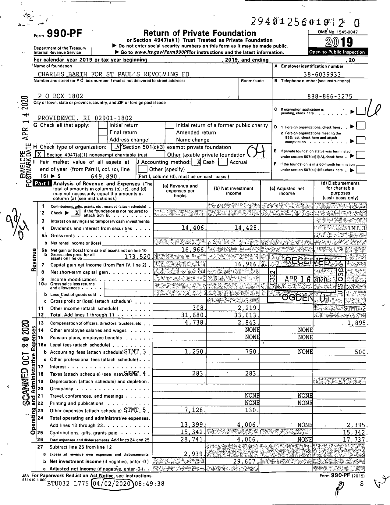 Image of first page of 2019 Form 990PR for St Pauls Revolving Fund - Cio