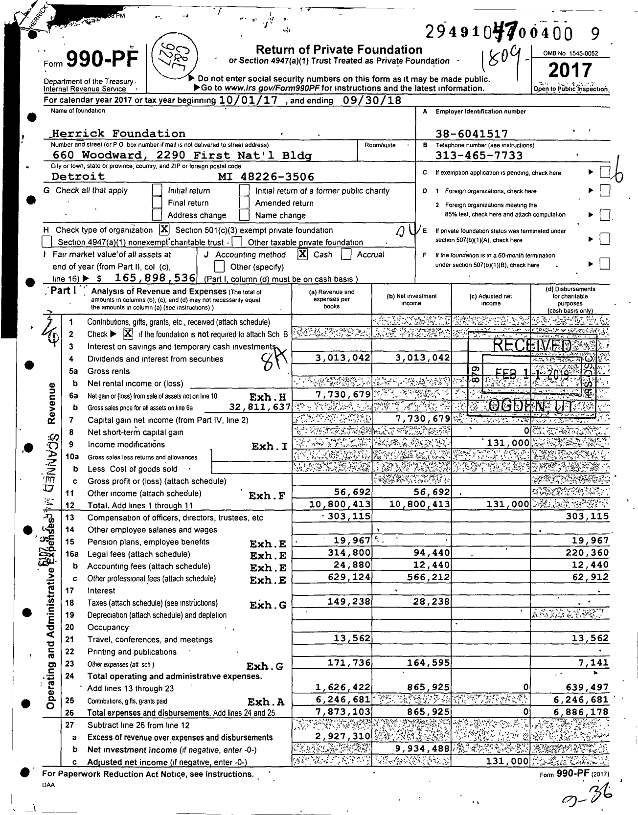 Image of first page of 2017 Form 990PF for Herrick Foundation
