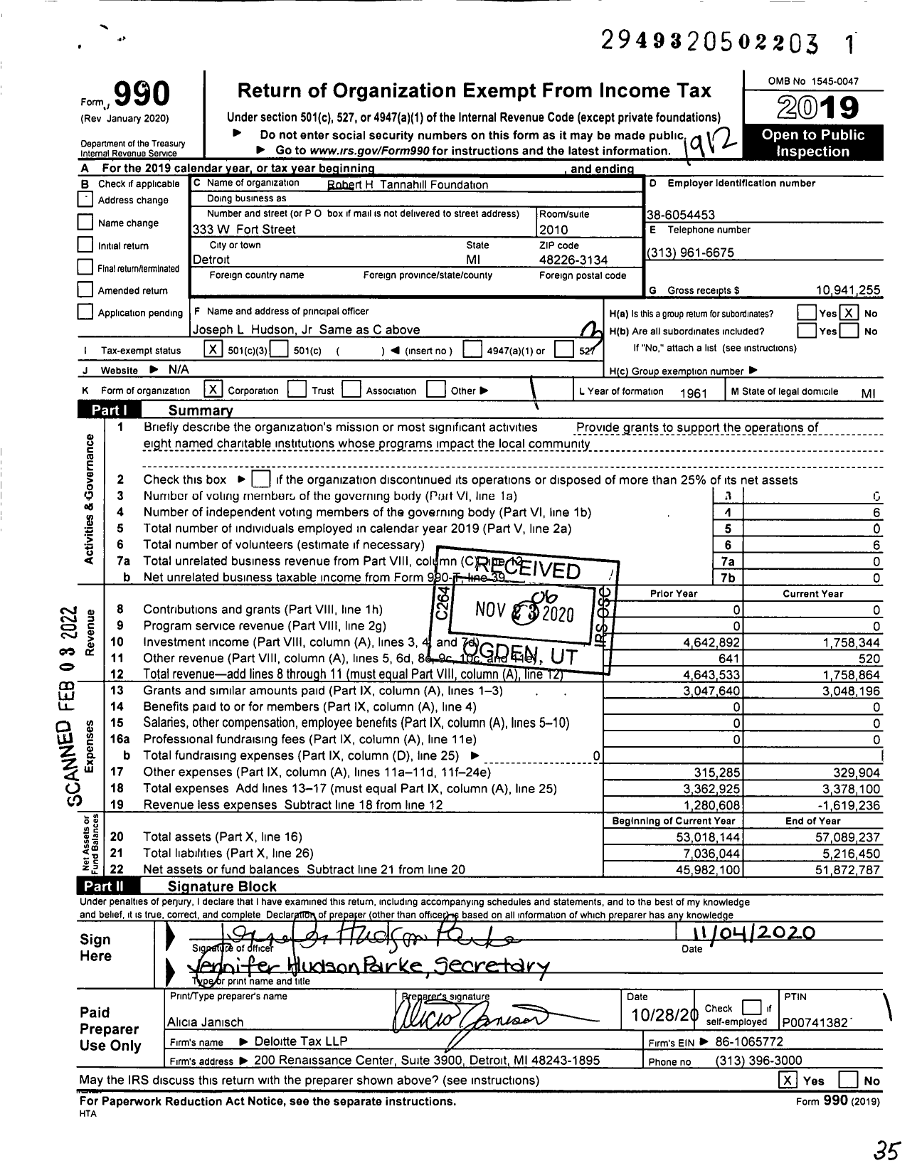 Image of first page of 2019 Form 990 for Community Foundation for Southeast Michigan