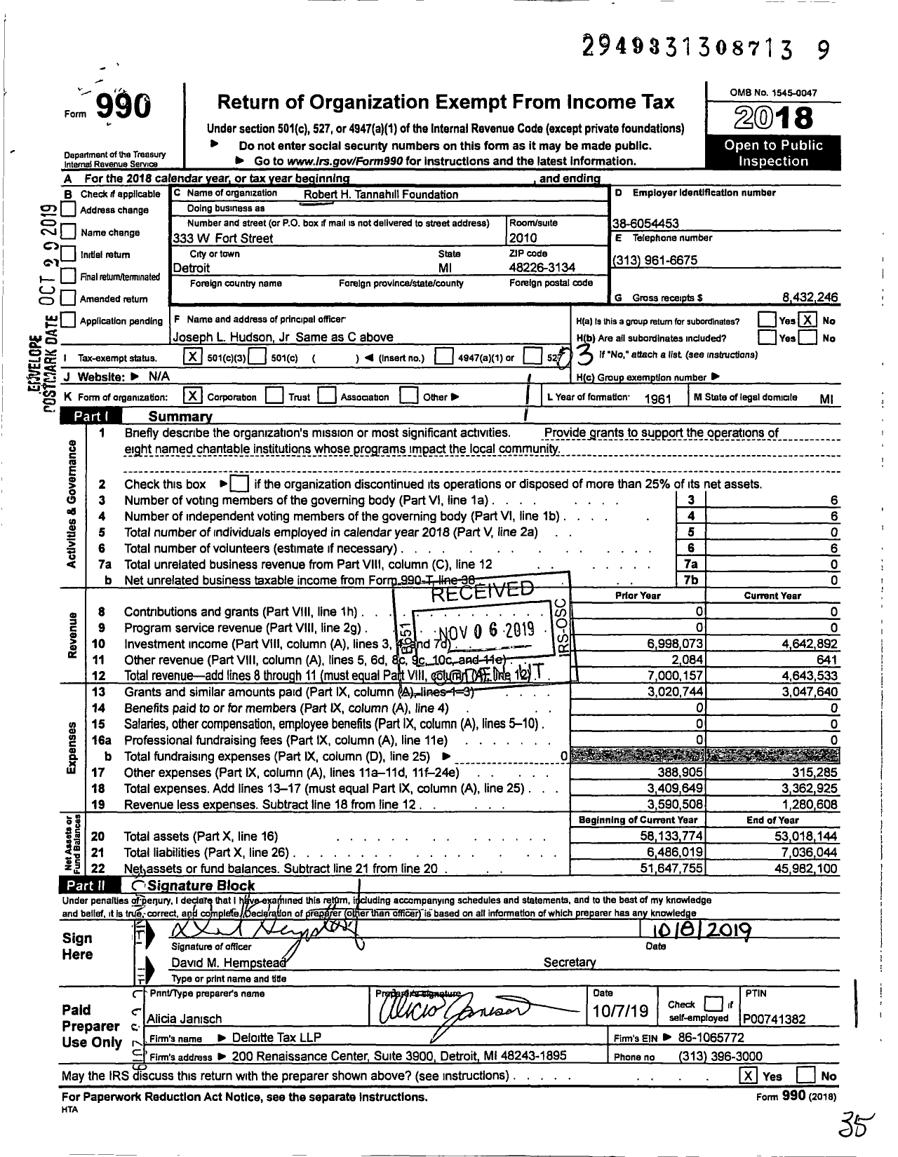 Image of first page of 2018 Form 990 for Community Foundation for Southeast Michigan