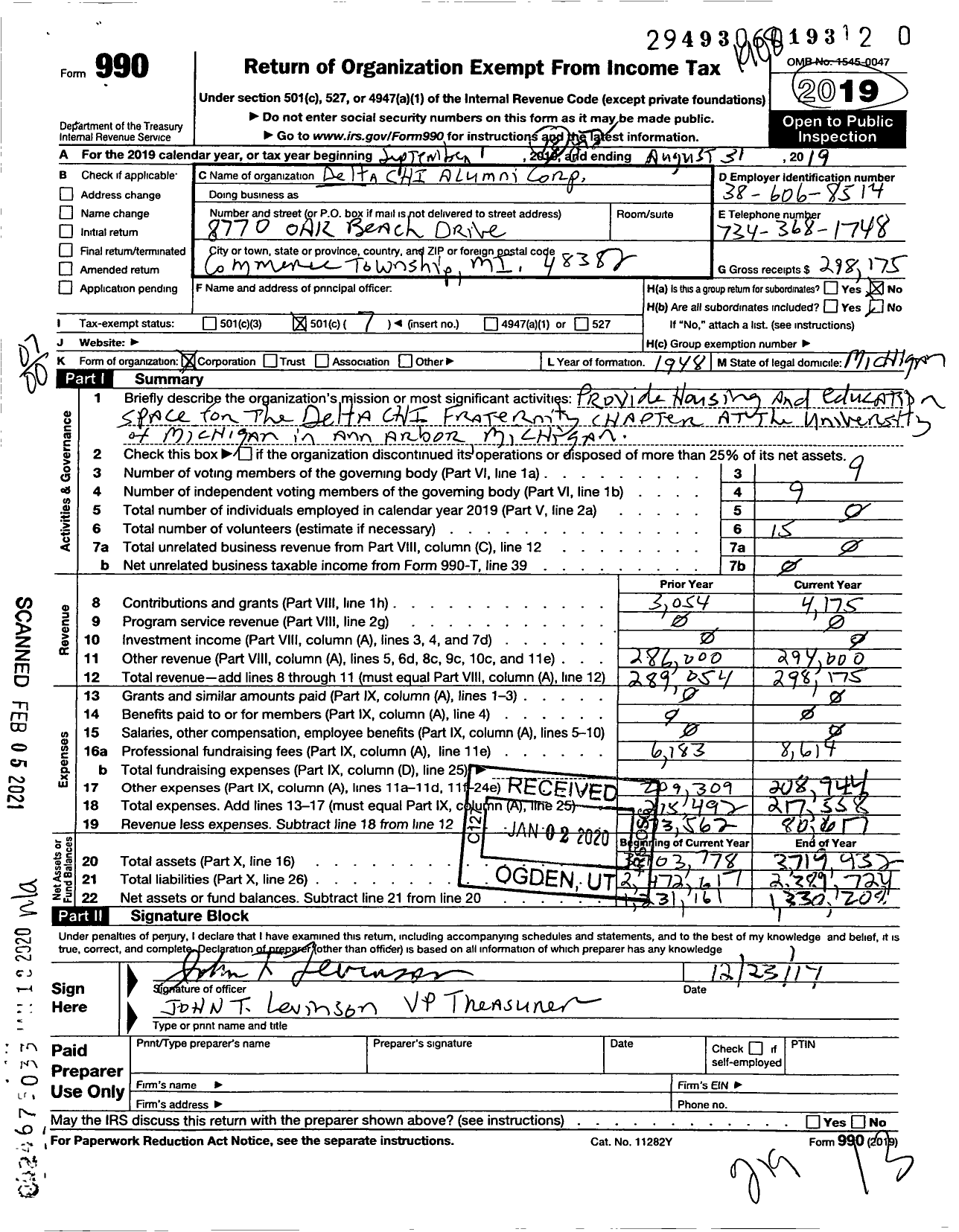 Image of first page of 2018 Form 990O for Delta Chi Alumni Corporation