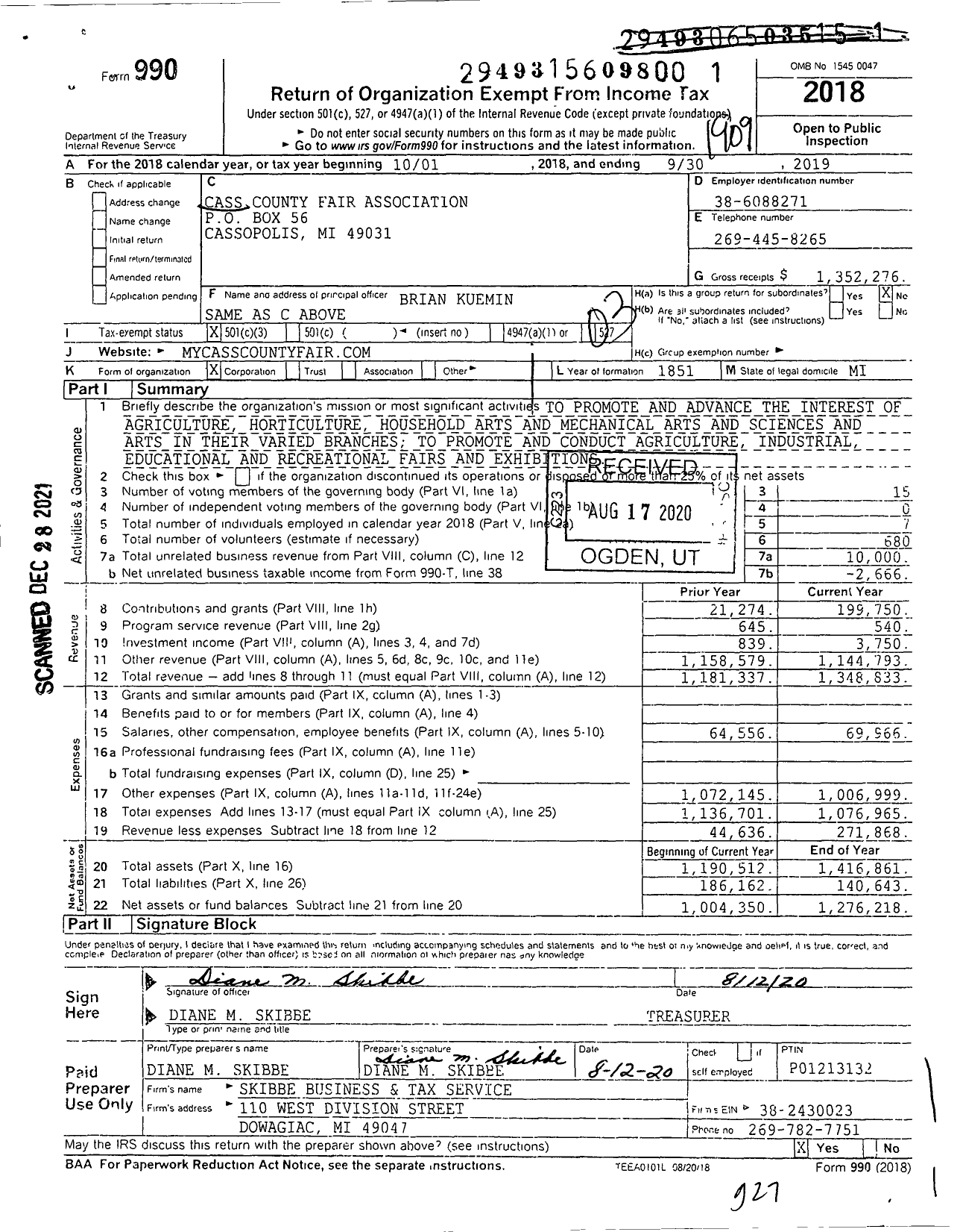 Image of first page of 2018 Form 990 for Cass County Fair Association