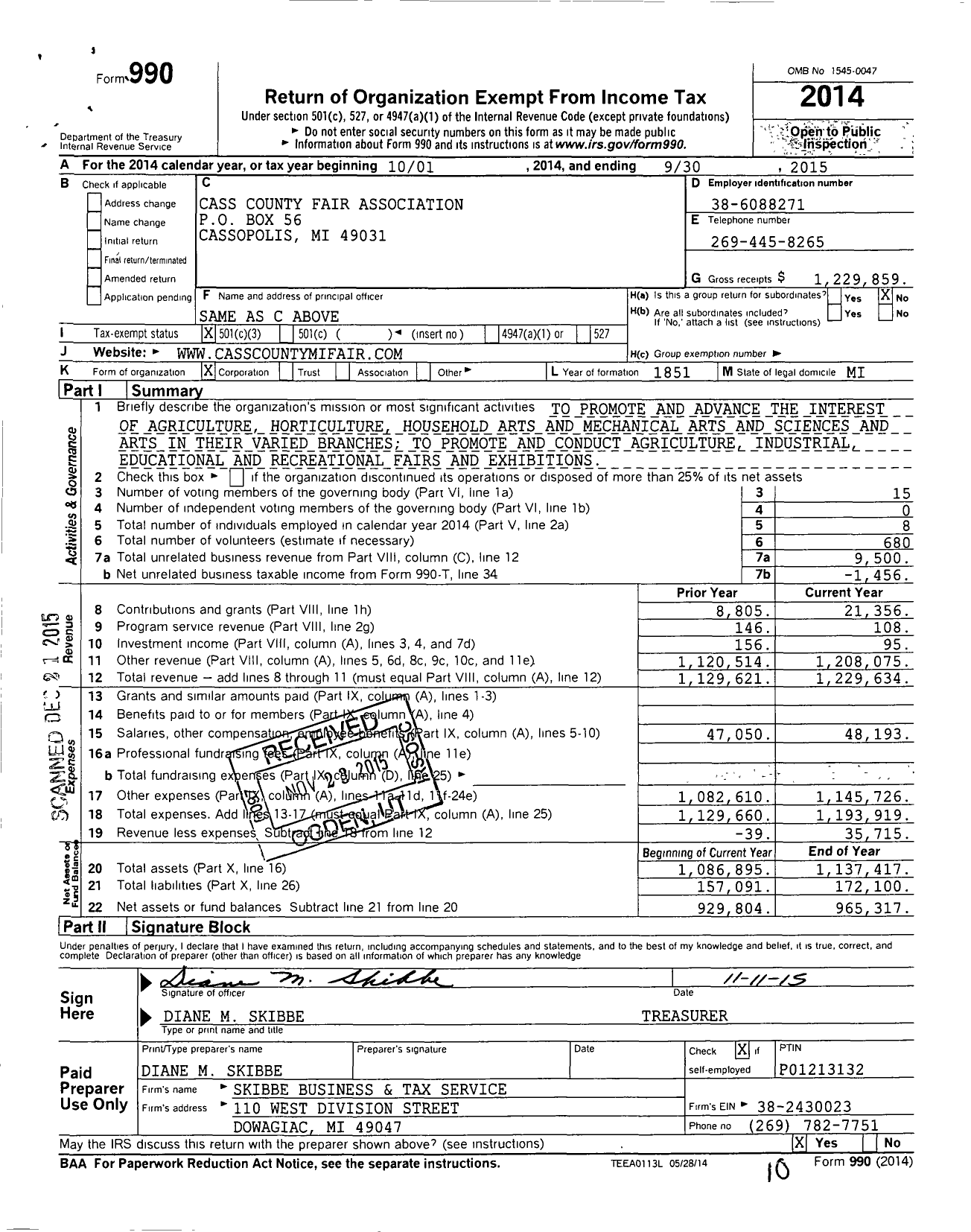 Image of first page of 2014 Form 990 for Cass County Fair Association