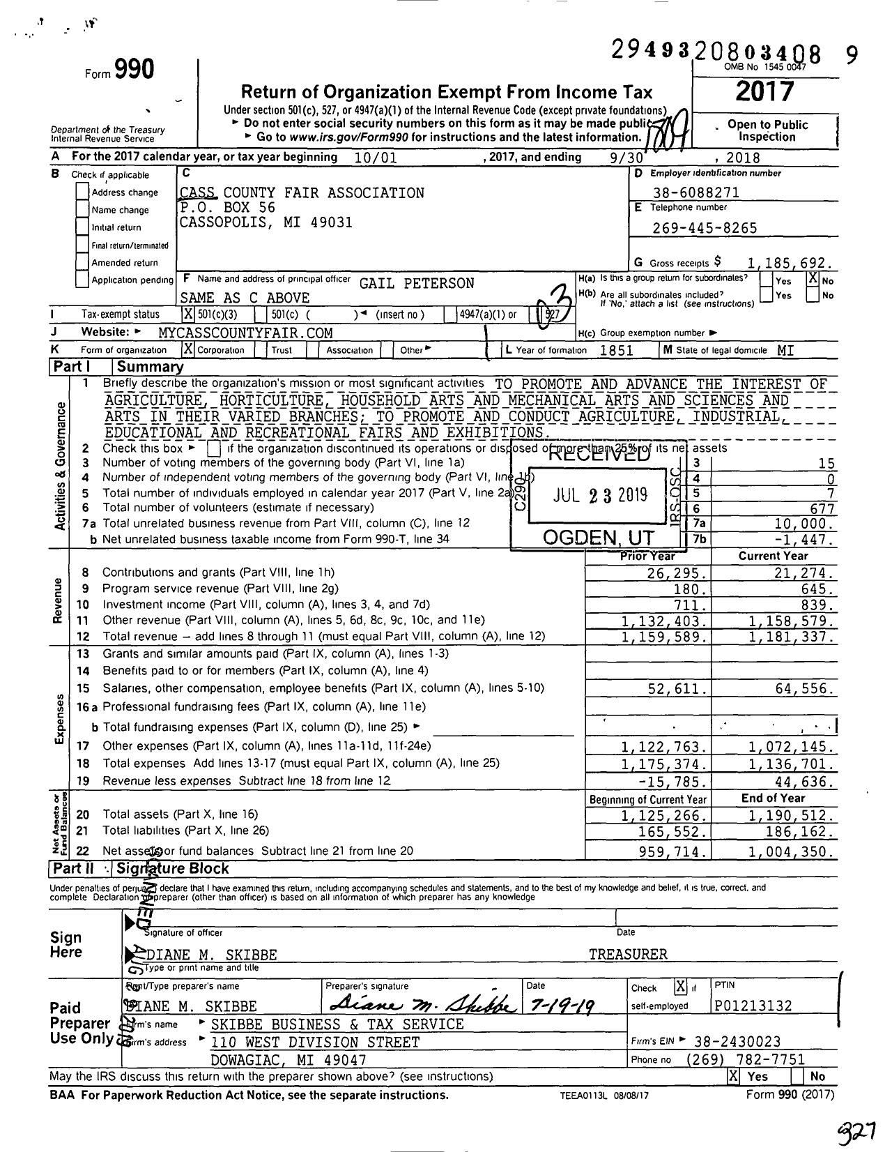 Image of first page of 2017 Form 990 for Cass County Fair Association