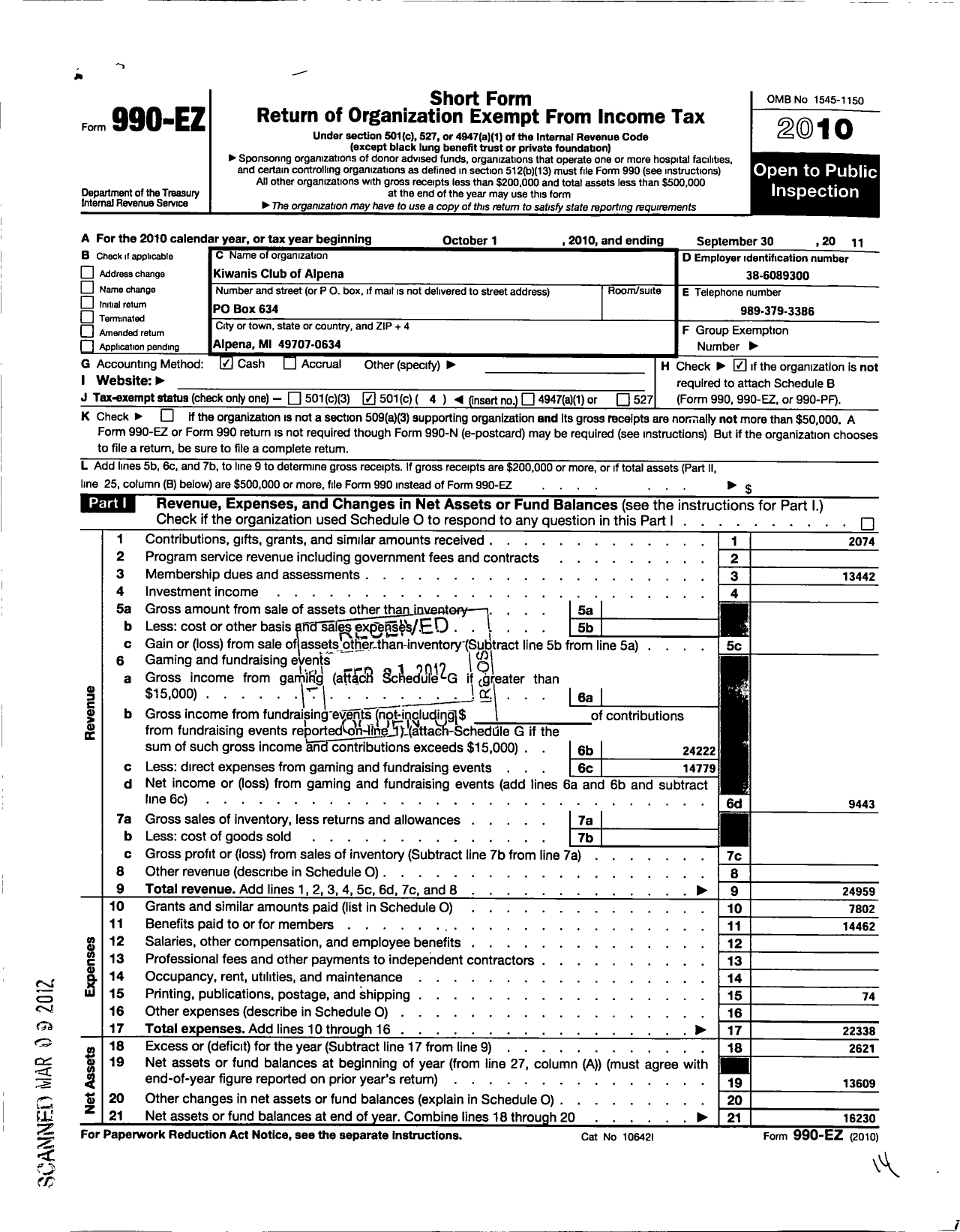 Image of first page of 2010 Form 990EO for Kiwanis International