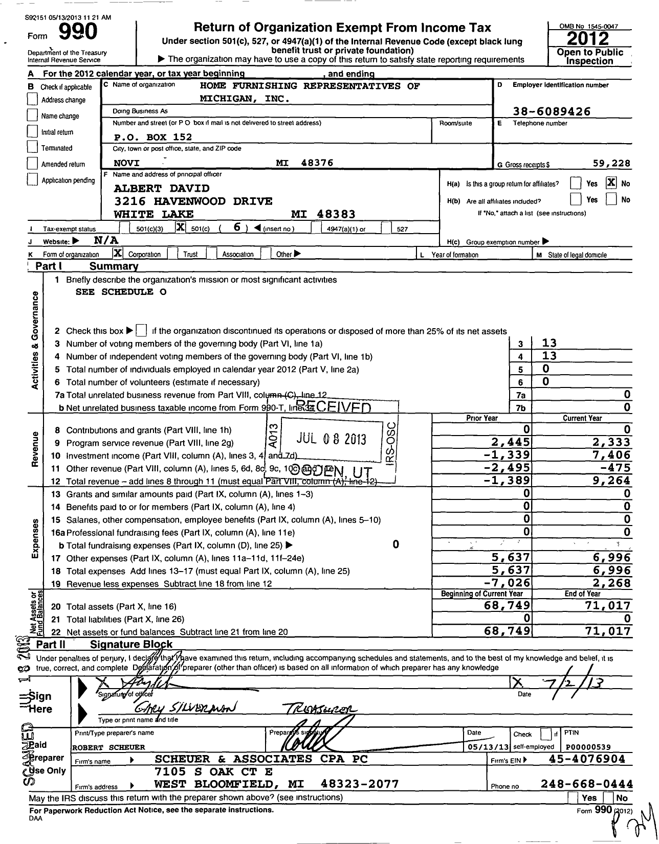 Image of first page of 2012 Form 990O for Home Furnishing Representatives of Michigan