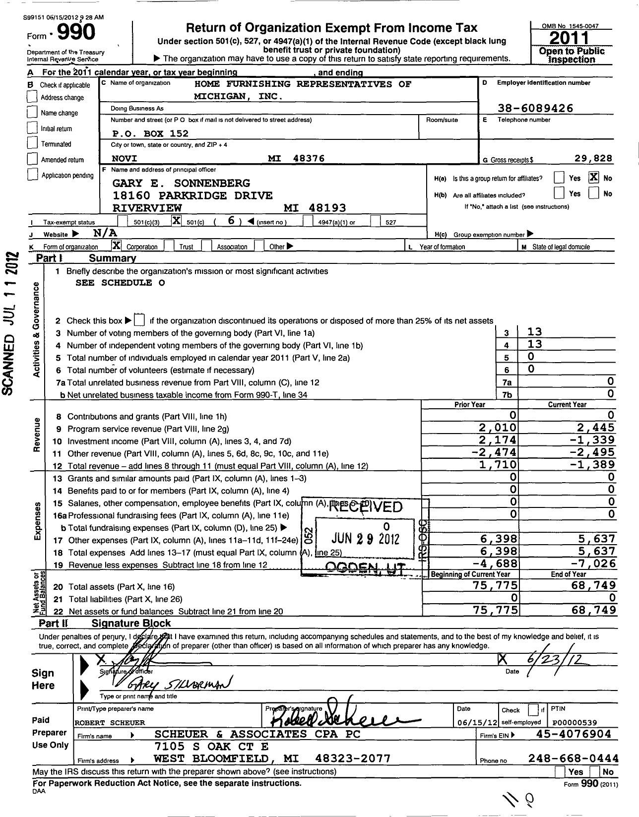 Image of first page of 2011 Form 990O for Home Furnishing Representatives of Michigan