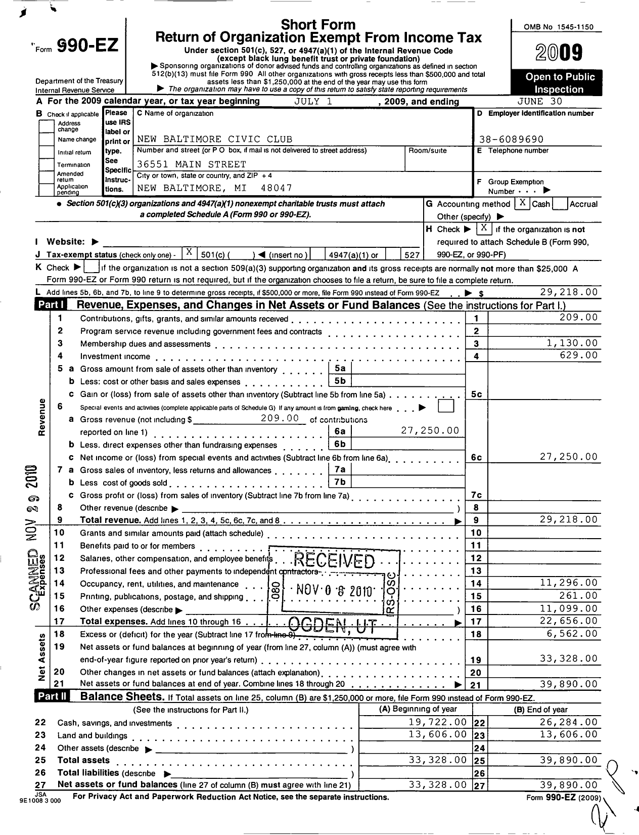 Image of first page of 2008 Form 990EO for New Baltimore Civic Club