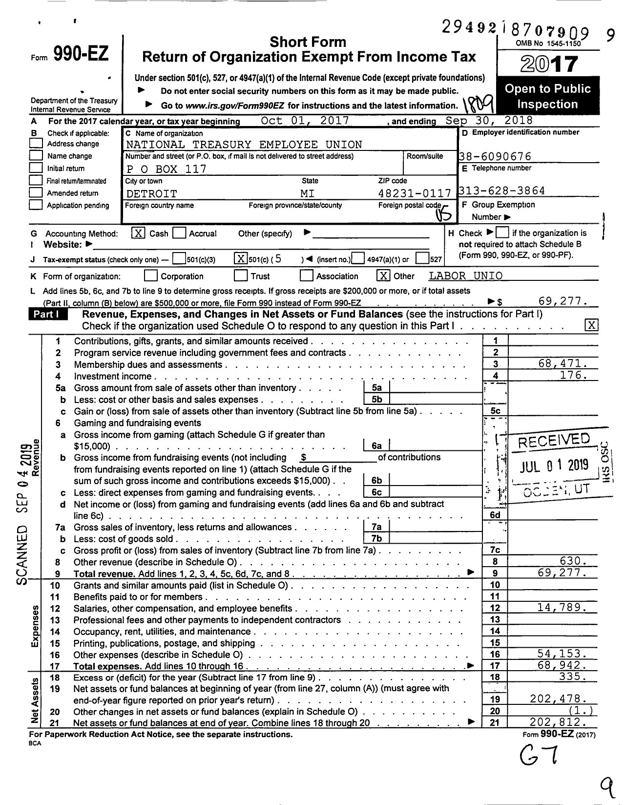 Image of first page of 2017 Form 990EO for National Treasury Employees Union - 24 Nteu