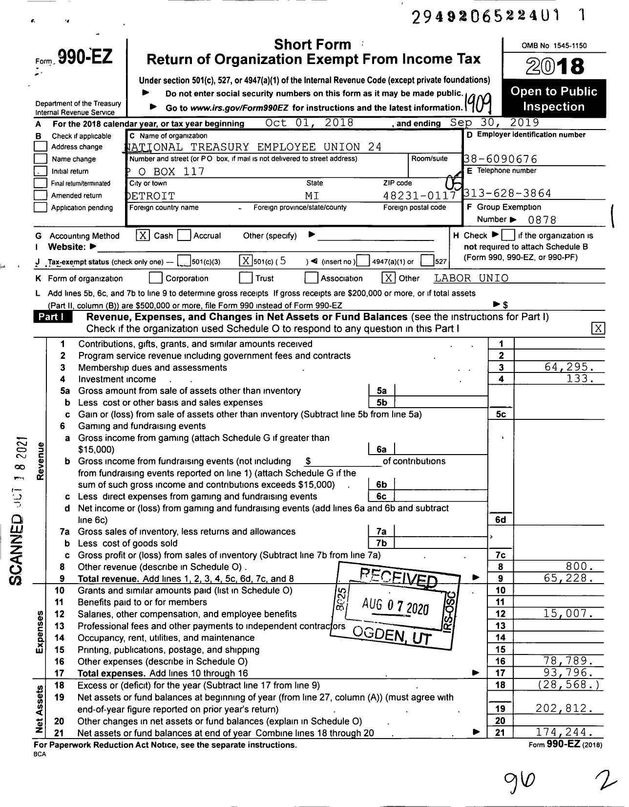 Image of first page of 2018 Form 990EO for National Treasury Employees Union - 24 Nteu