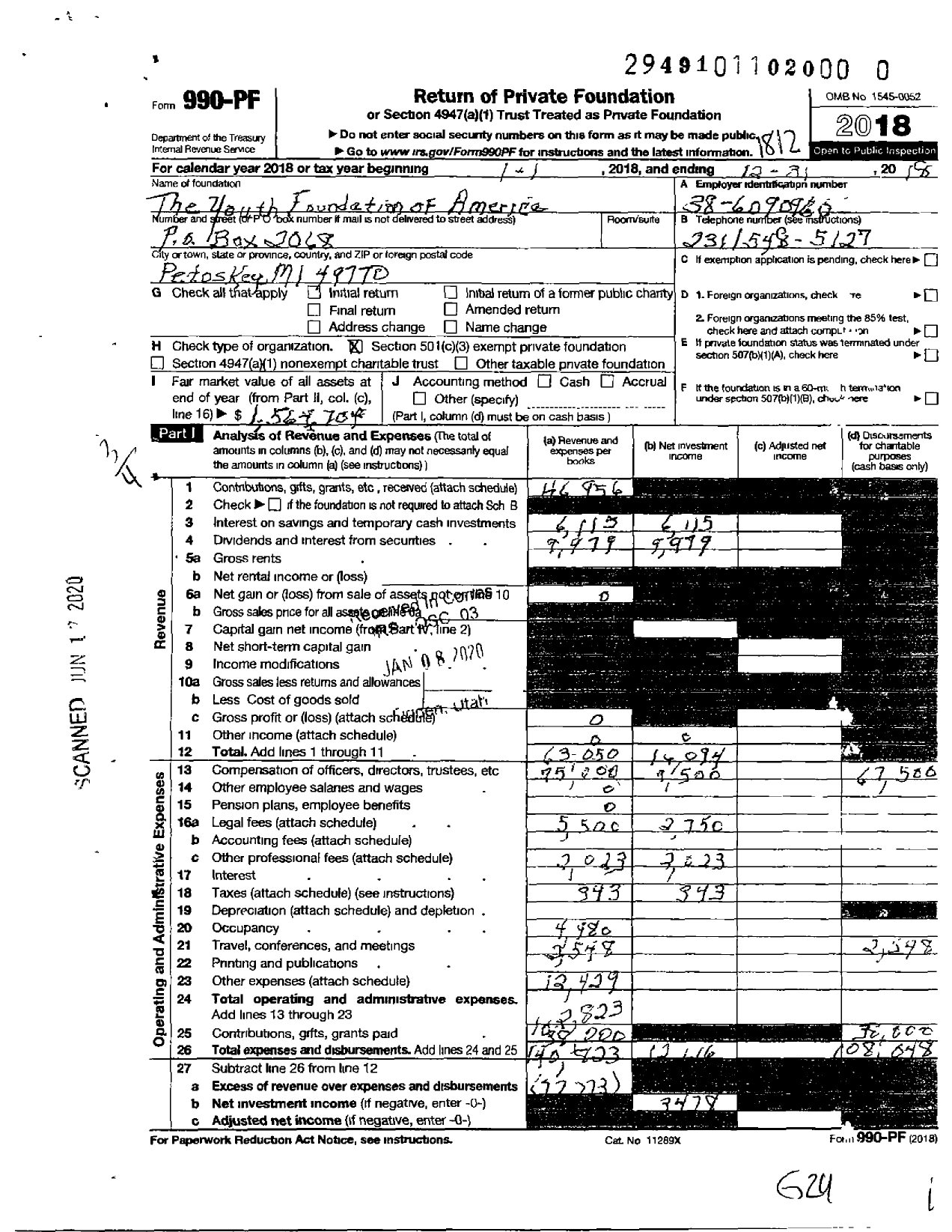 Image of first page of 2018 Form 990PR for The Youth Foundation of America