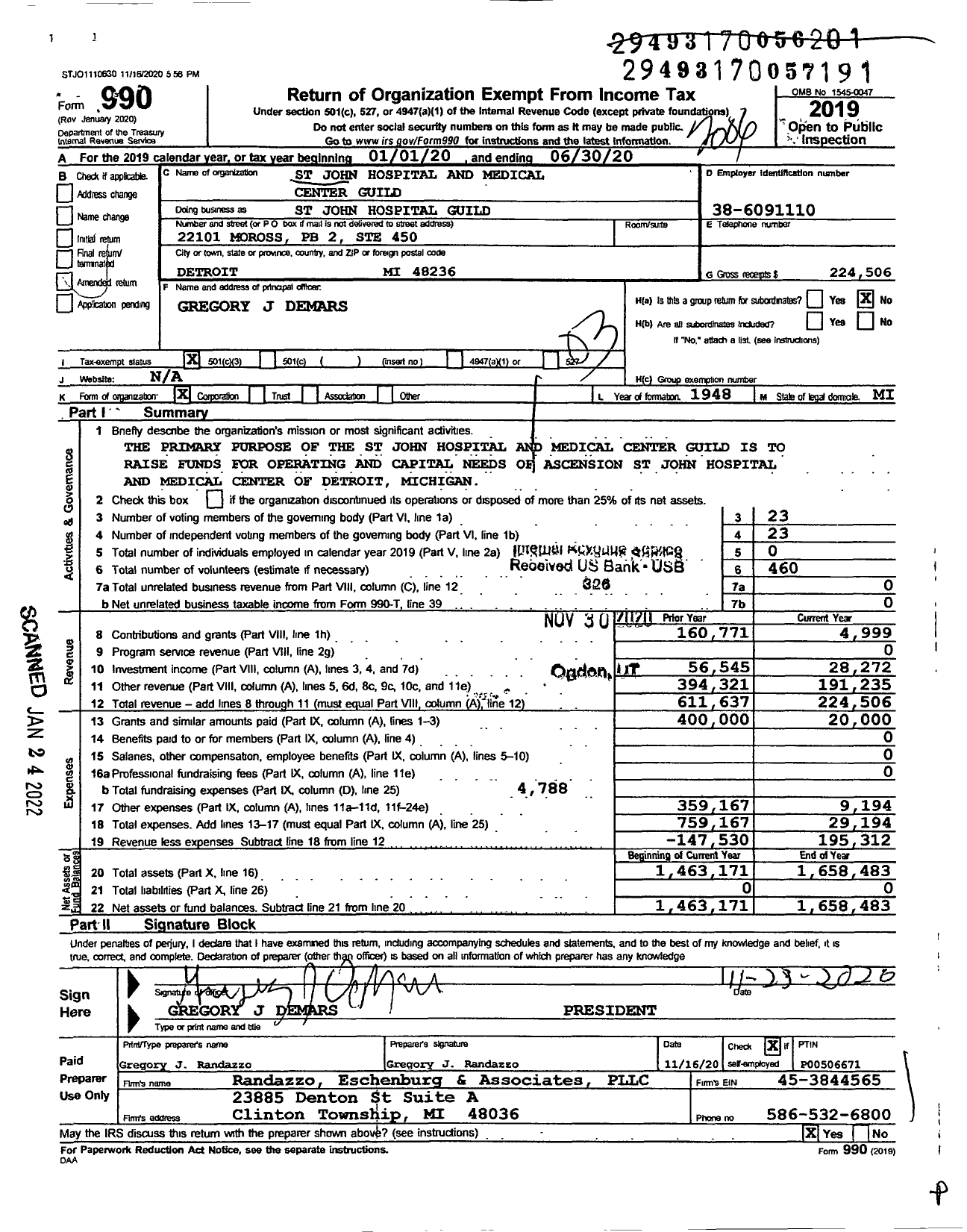 Image of first page of 2019 Form 990 for St John Hospital Guild