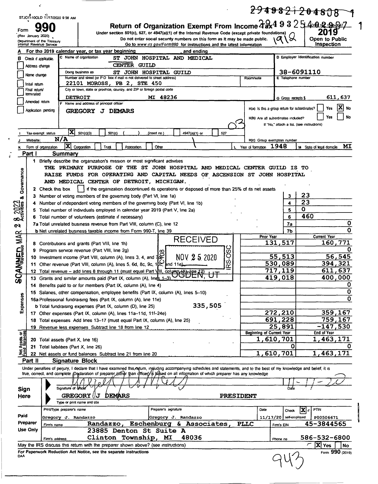 Image of first page of 2019 Form 990 for St John Hospital Guild