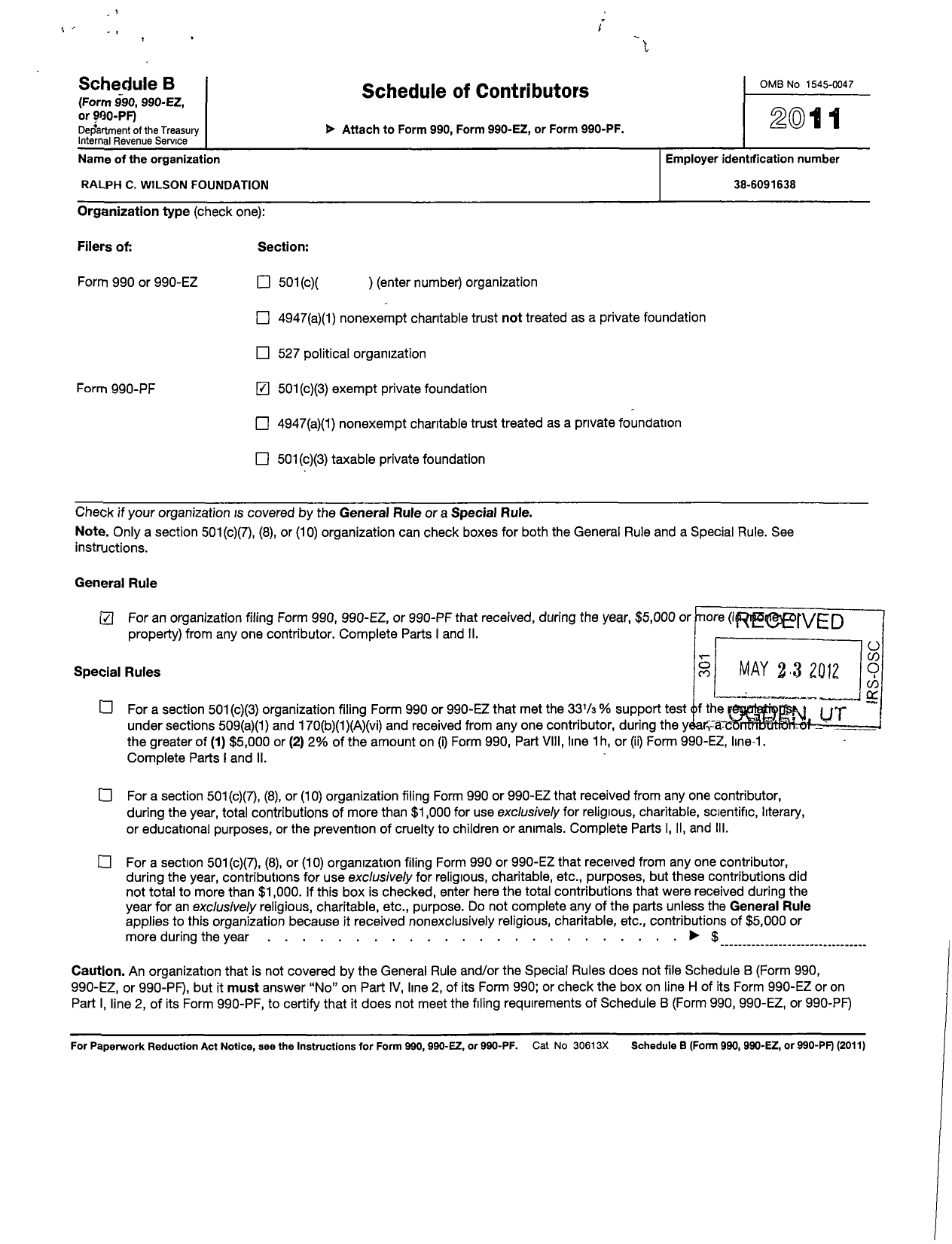 Image of first page of 2010 Form 990PR for Ralph C Wilson Foundation