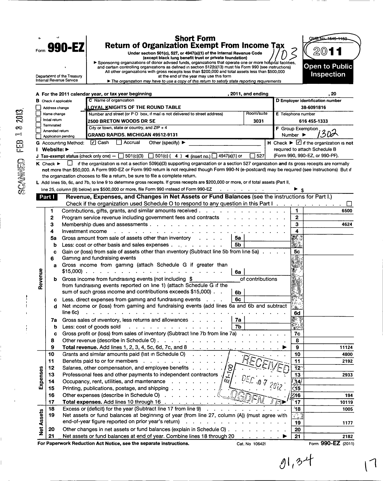 Image of first page of 2010 Form 990EO for Loyal Knights of the Round Table / Grand Rapids