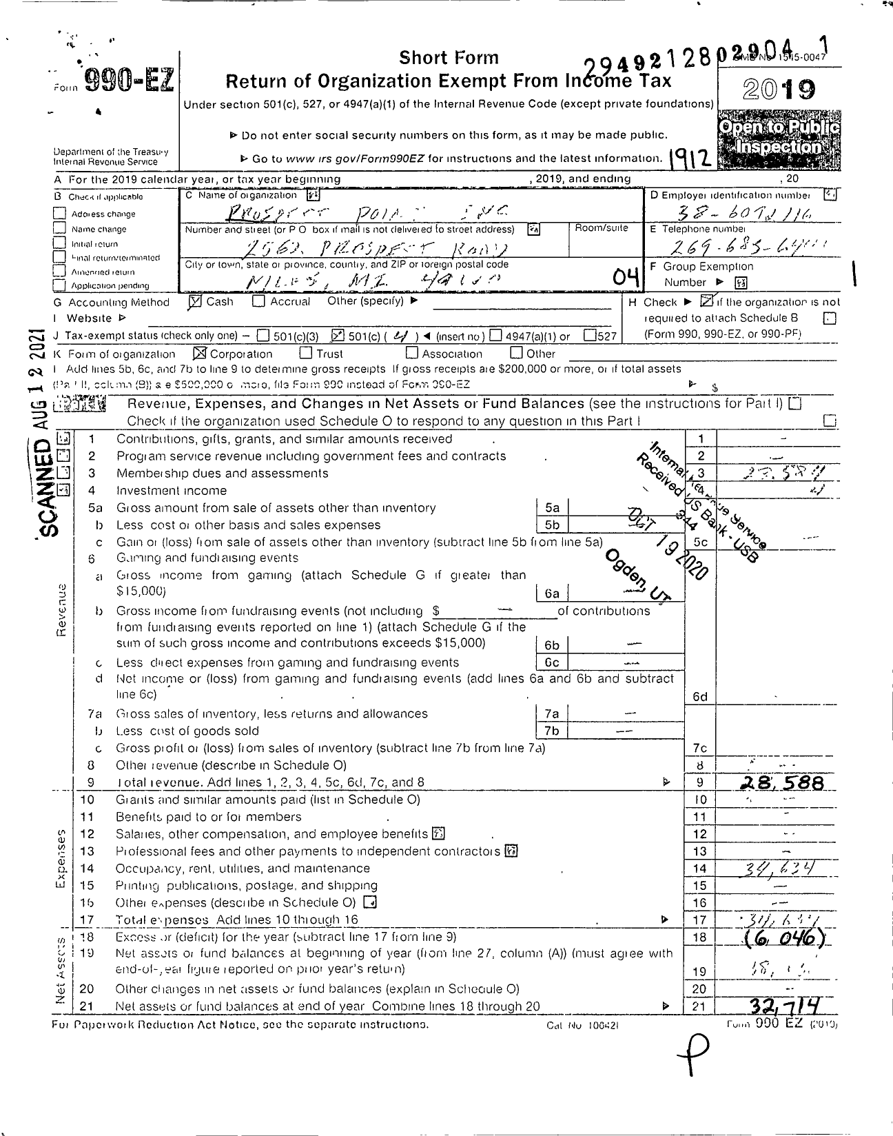 Image of first page of 2019 Form 990EO for Prospect Point