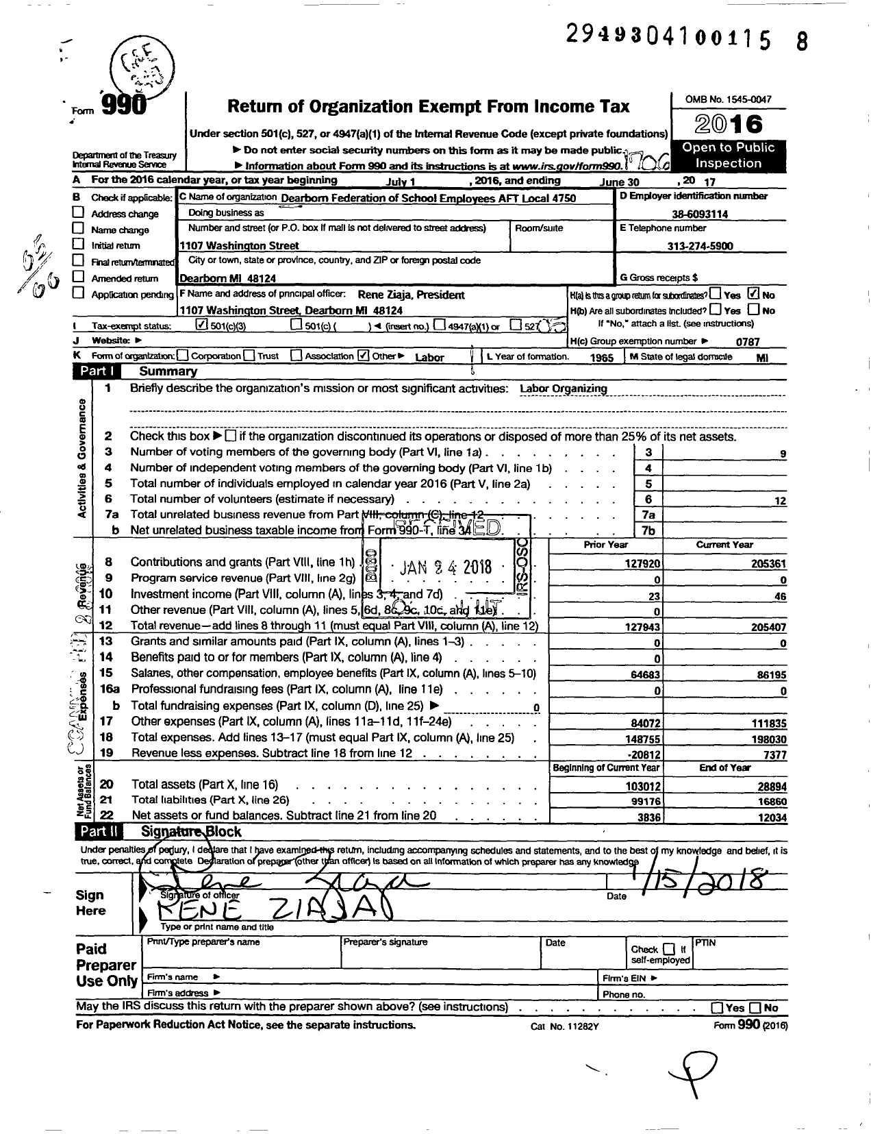 Image of first page of 2016 Form 990O for American Federation of Teachers - 4750 Local Aft Aft Michigan AFL-CIO