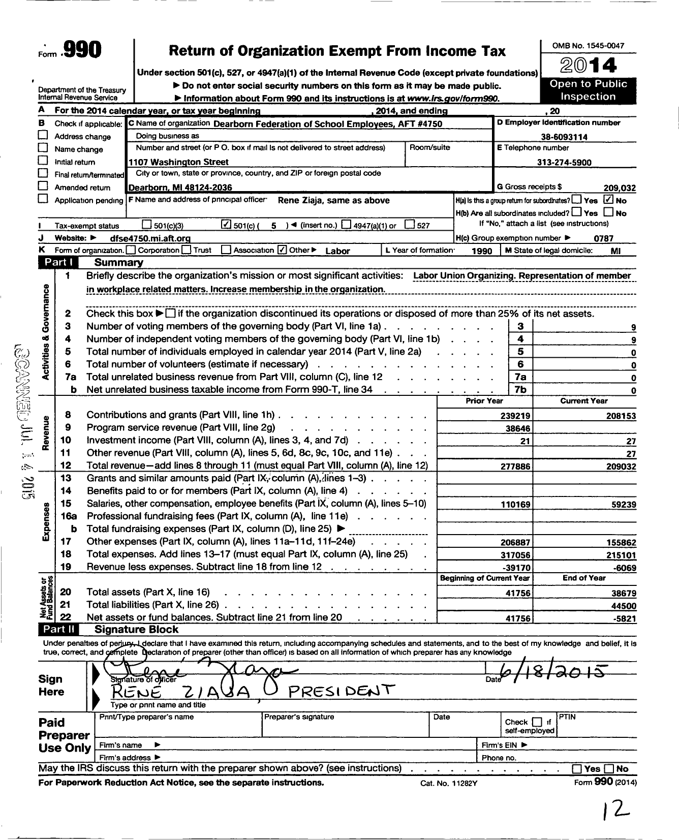 Image of first page of 2014 Form 990O for American Federation of Teachers - 4750 Local Aft Aft Michigan AFL-CIO