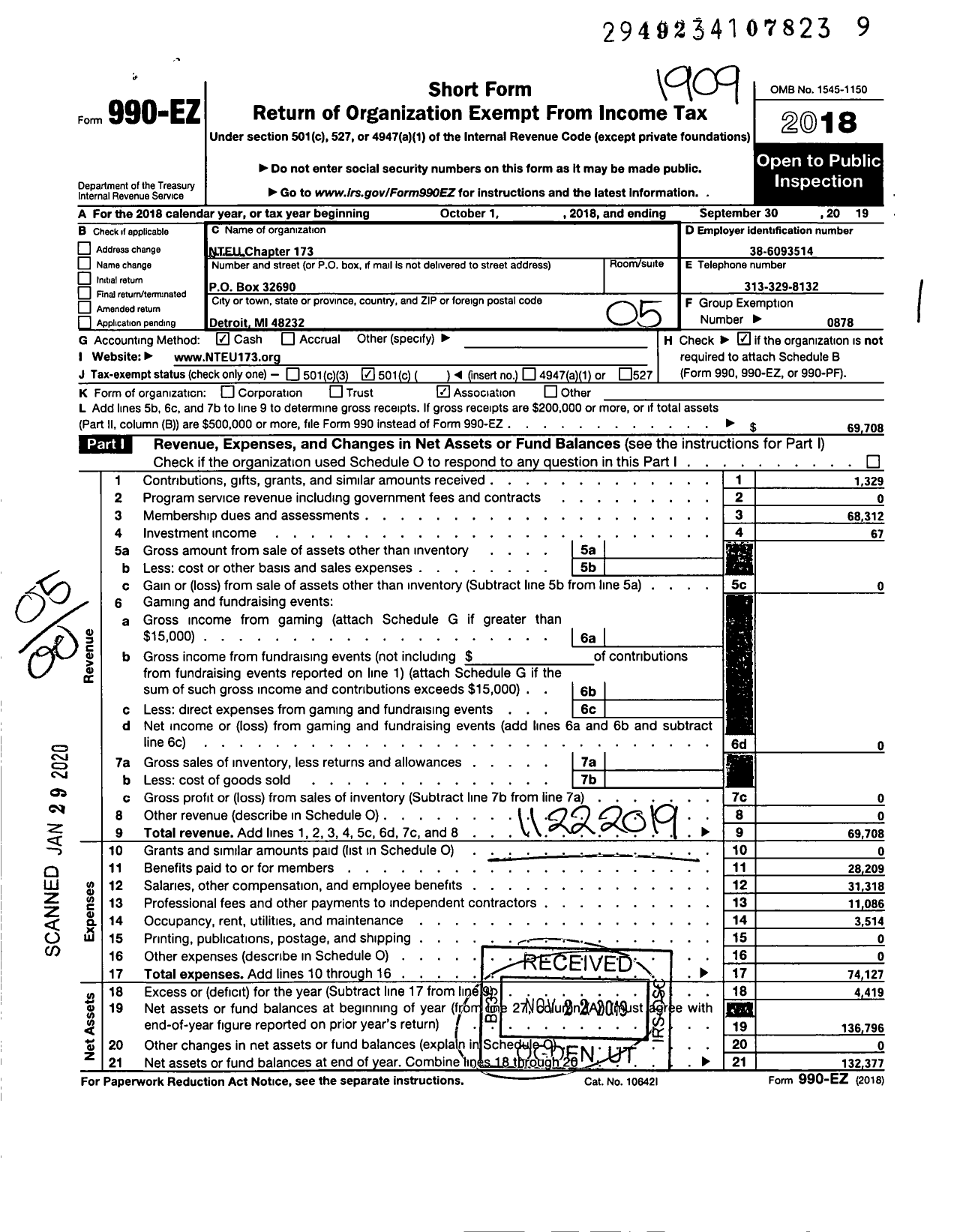 Image of first page of 2018 Form 990EO for National Treasury Employees Union - 173 Chapter Nteu