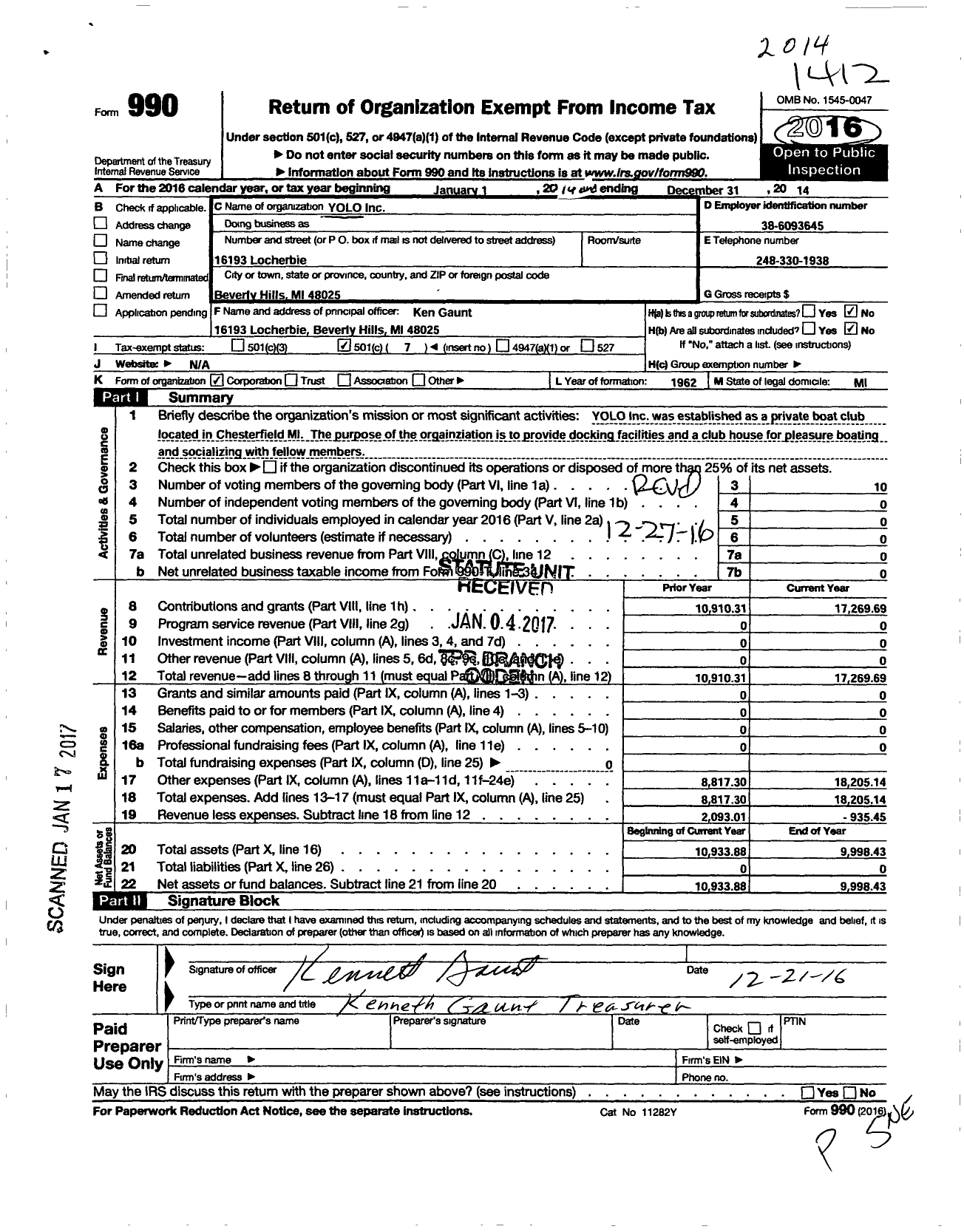 Image of first page of 2014 Form 990O for Yolo