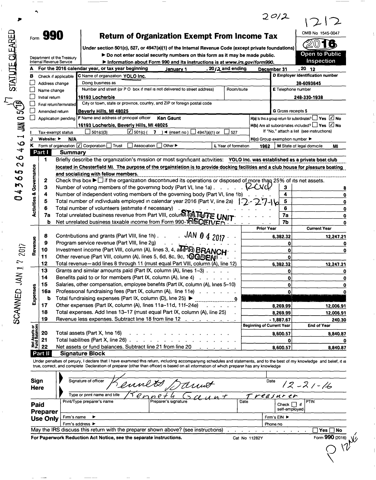 Image of first page of 2012 Form 990O for Yolo