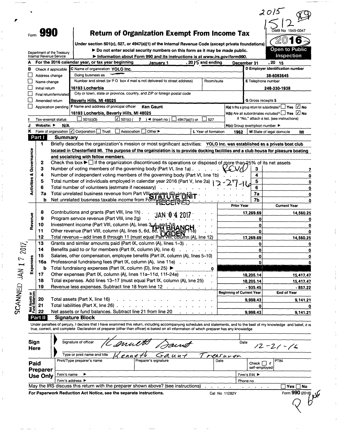 Image of first page of 2015 Form 990O for Yolo