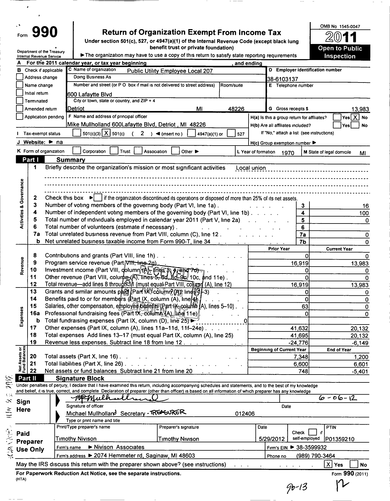 Image of first page of 2011 Form 990O for American Federation of State County & Municipal Employees - L0207mi Pub Utility Emp City of Det