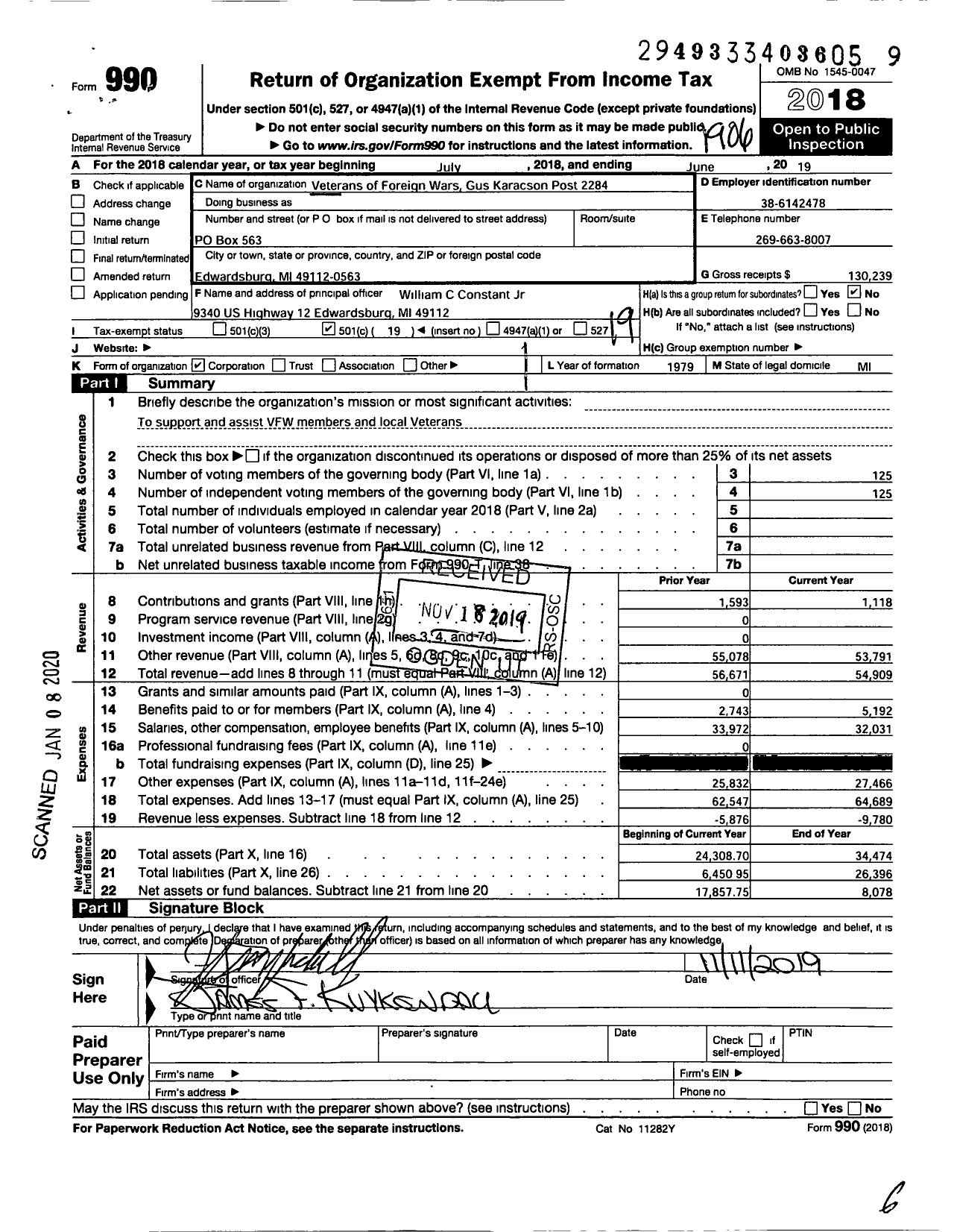 Image of first page of 2018 Form 990O for VFW Department OF Michigan - Dist 7 2284 Robert B Sanders