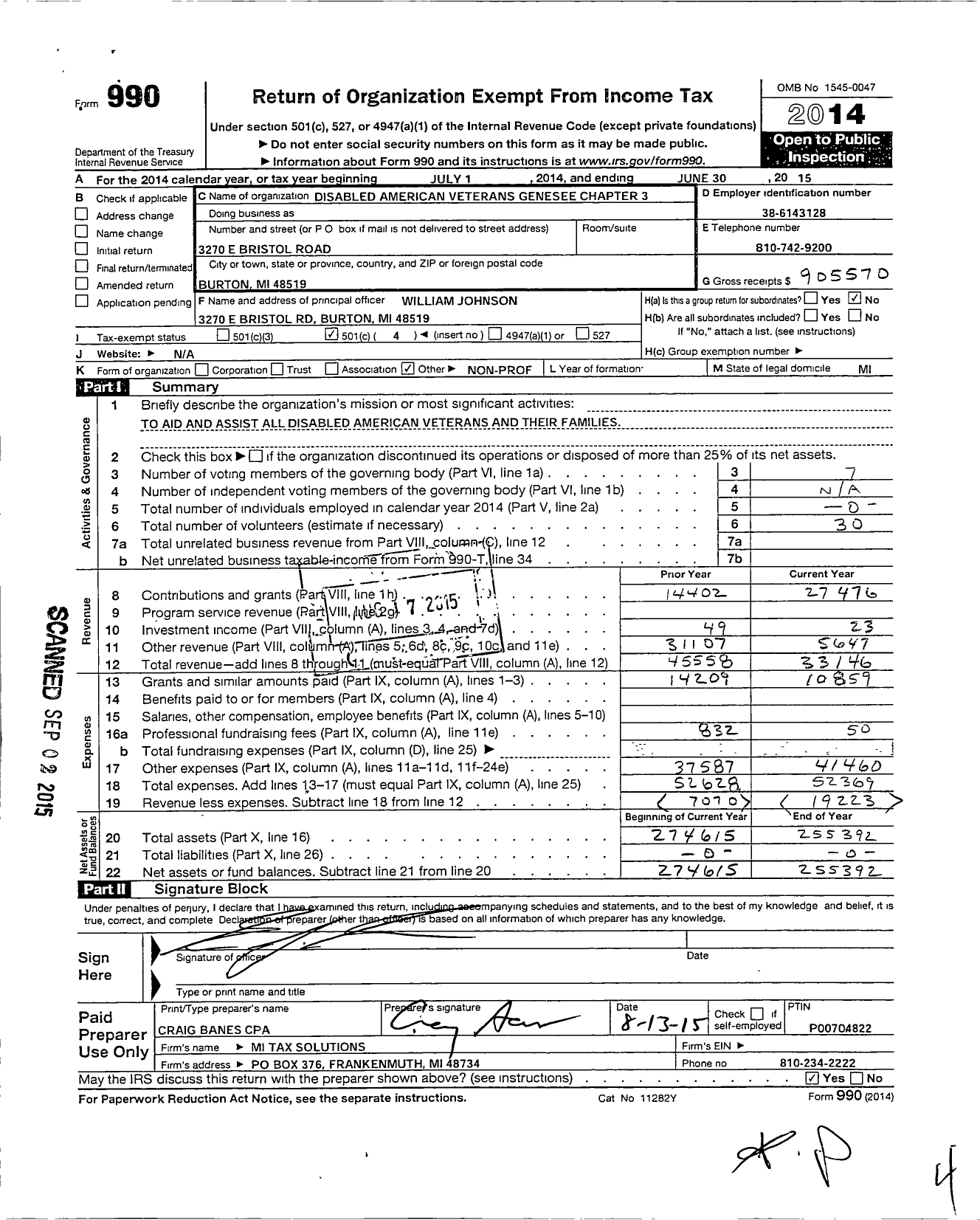 Image of first page of 2014 Form 990O for Disabled American Veterans - 3 Genesee