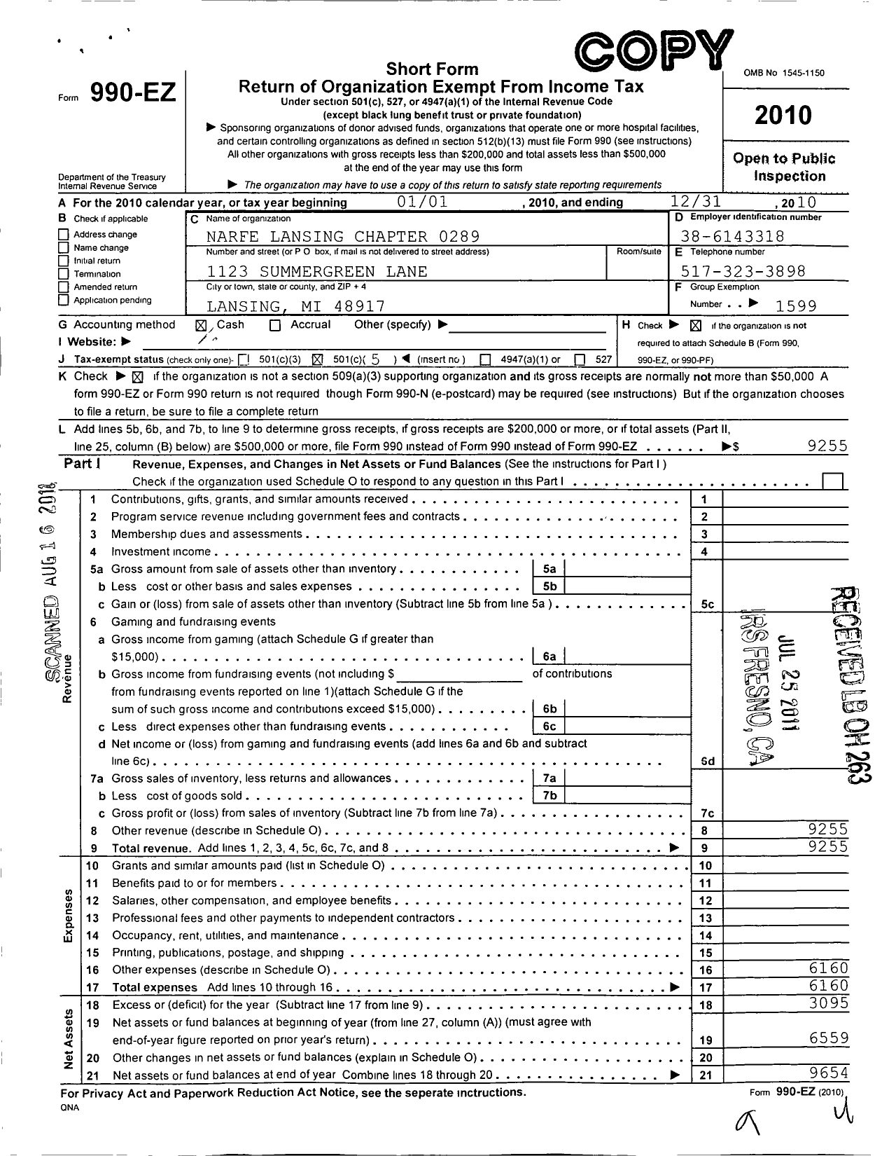 Image of first page of 2010 Form 990EO for National Active and Retired Federal Employees Association / 289