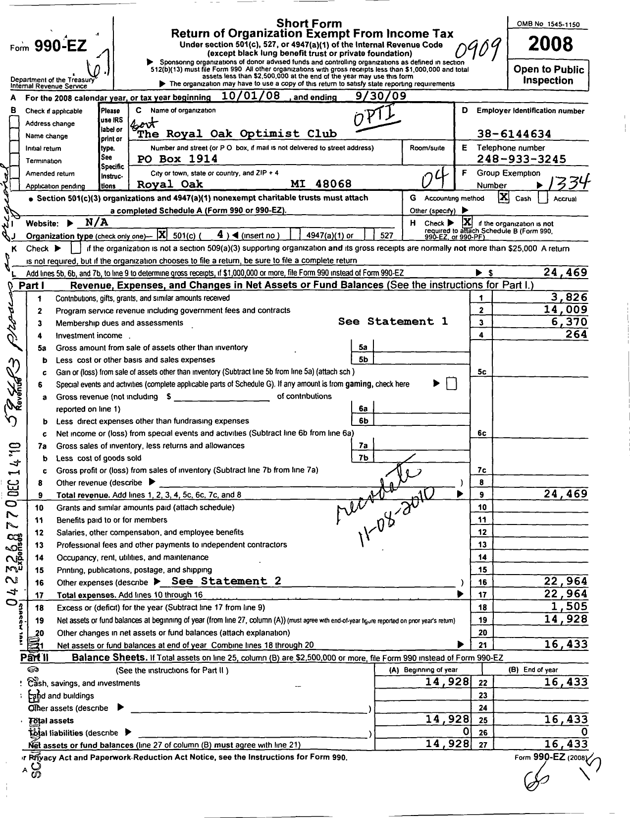 Image of first page of 2008 Form 990EO for Optimist International - 17180 Royal Oak Oc of Michigan