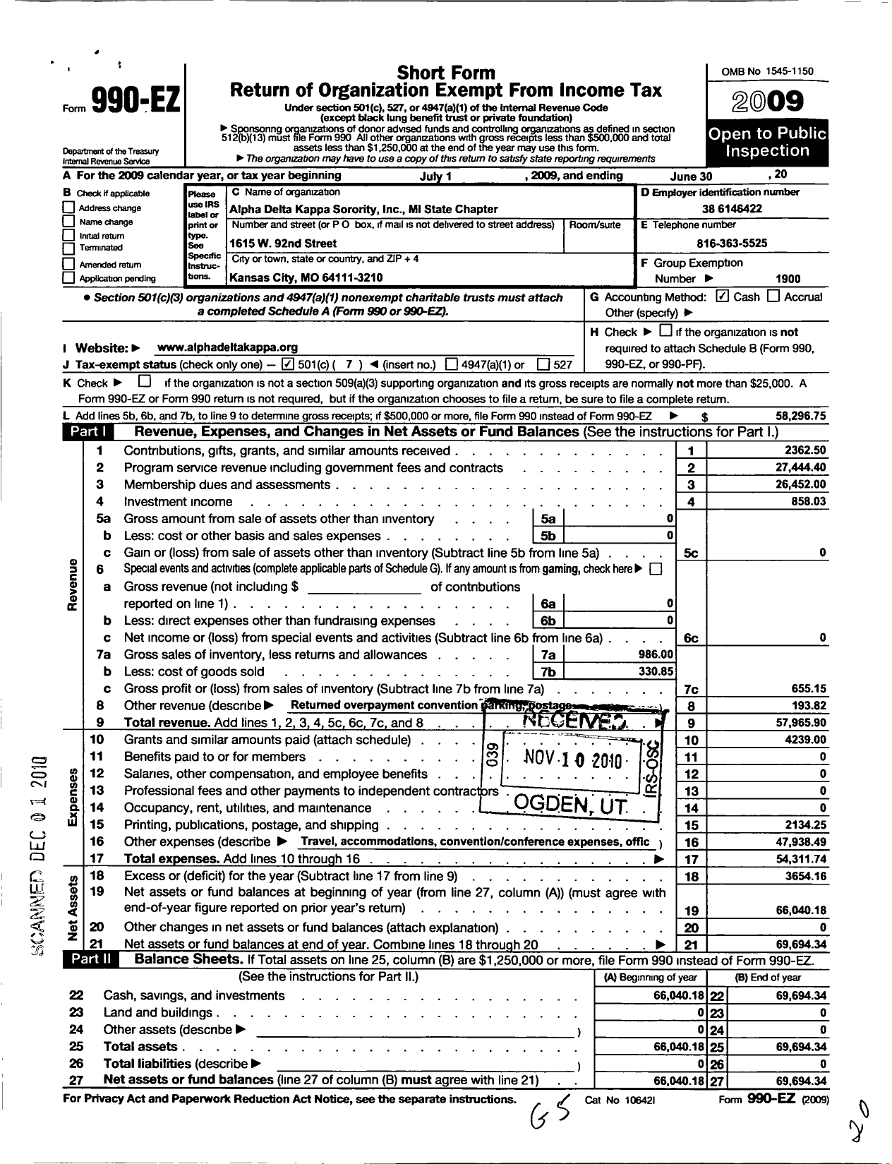 Image of first page of 2008 Form 990EO for Alpha Delta Kappa Sorority / Michigan State Chapter