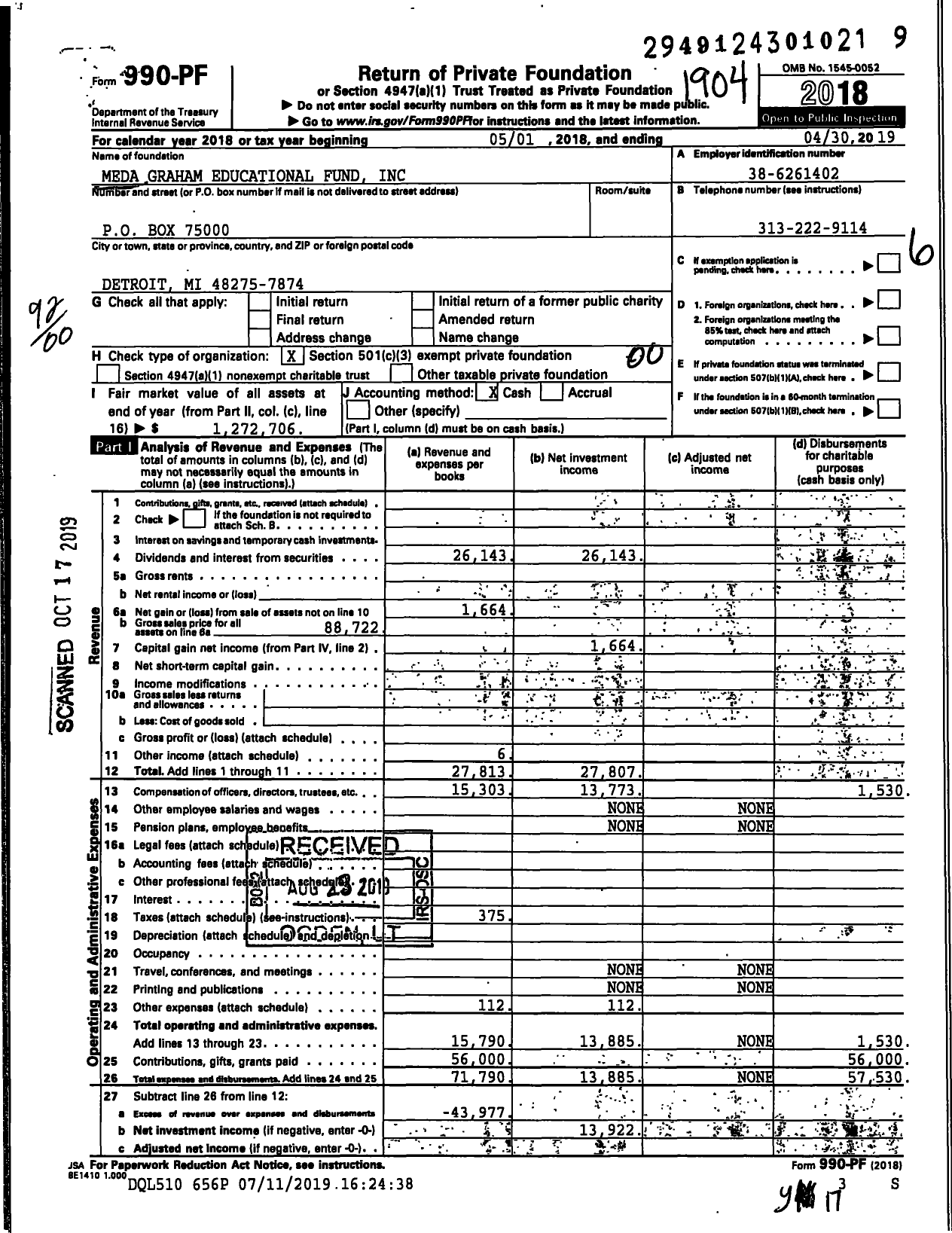 Image of first page of 2018 Form 990PF for Meda Graham Educational Fund