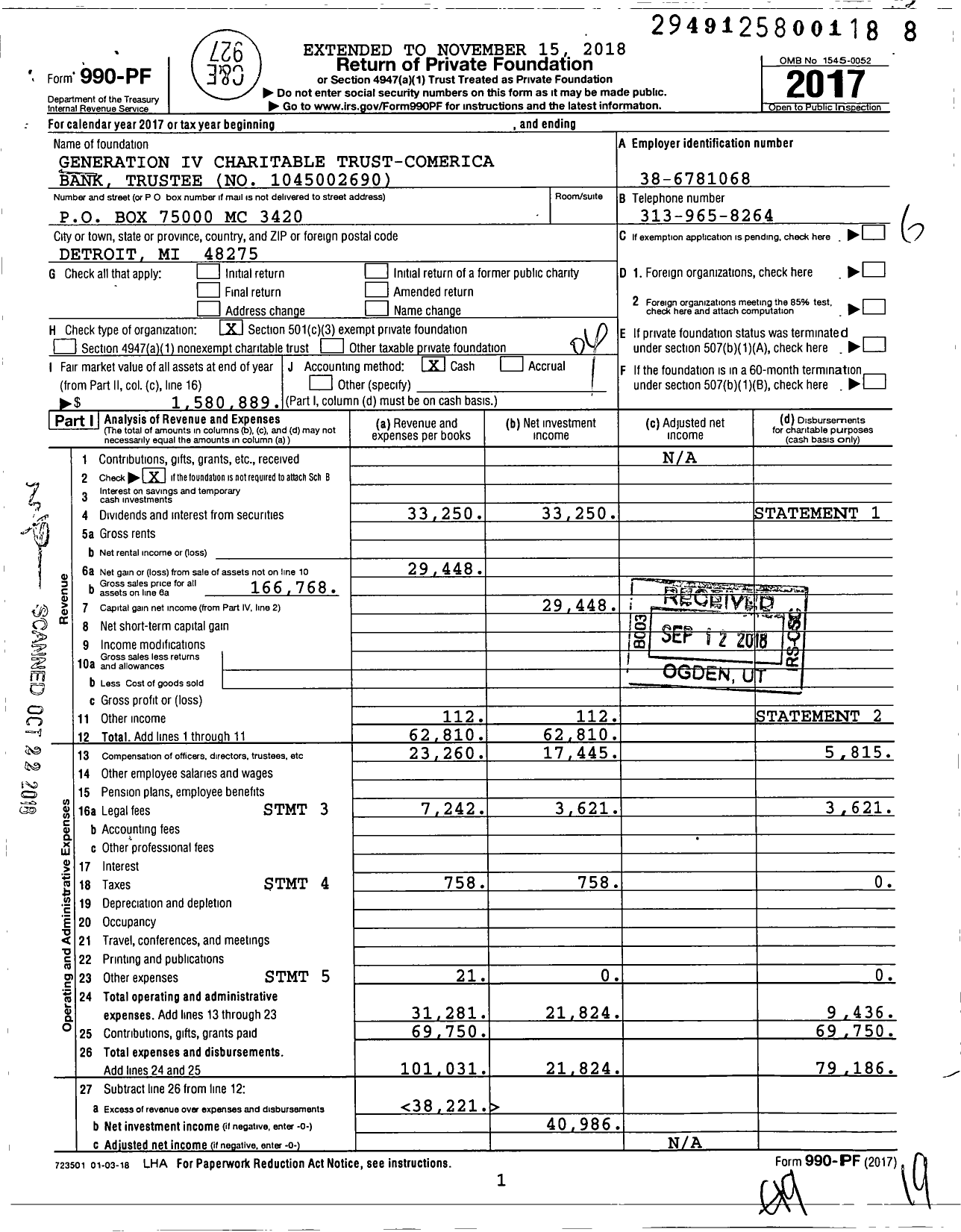 Image of first page of 2017 Form 990PF for Generation Iv Charitable Trust