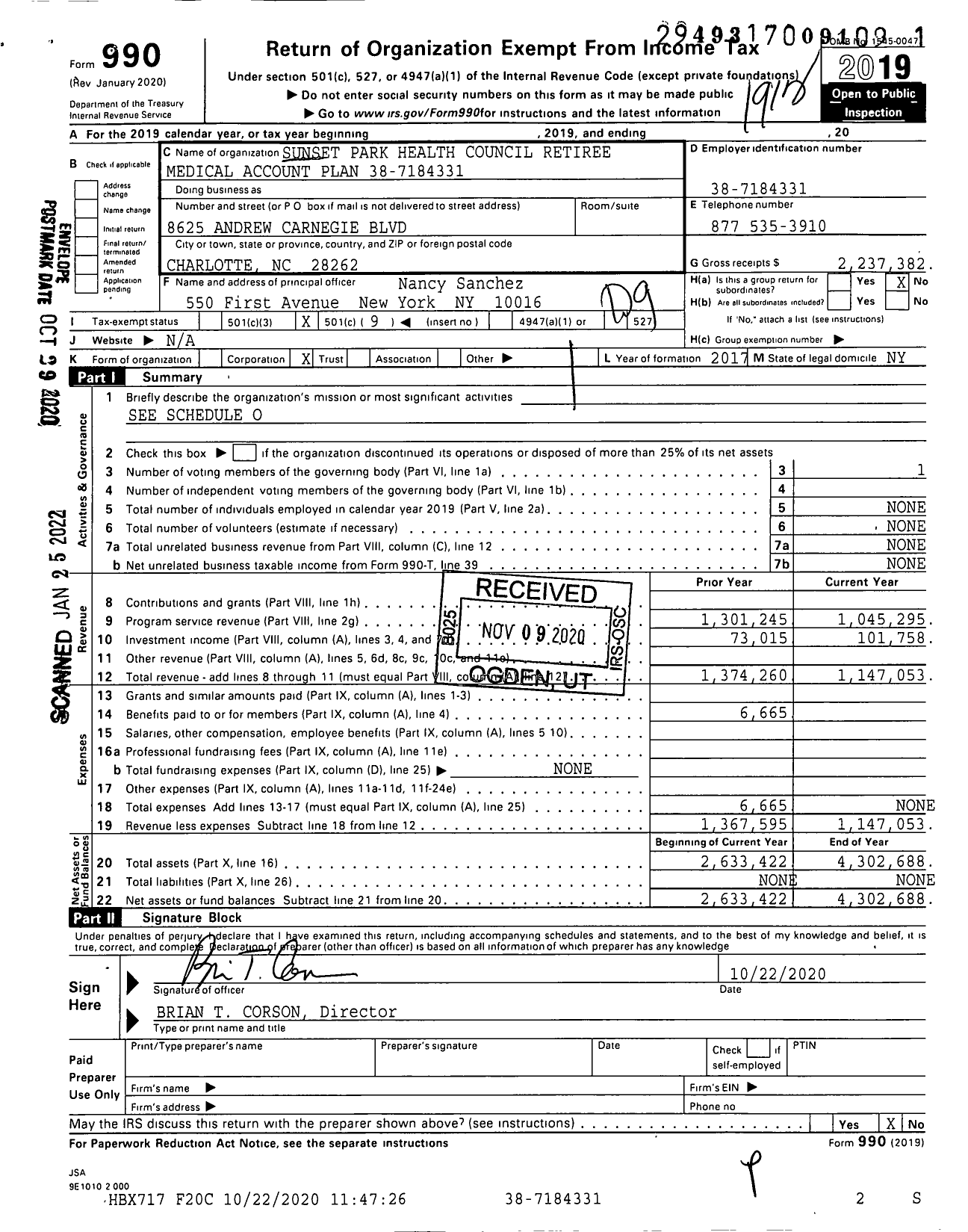 Image of first page of 2019 Form 990O for Sunset Park Health Council Retiree