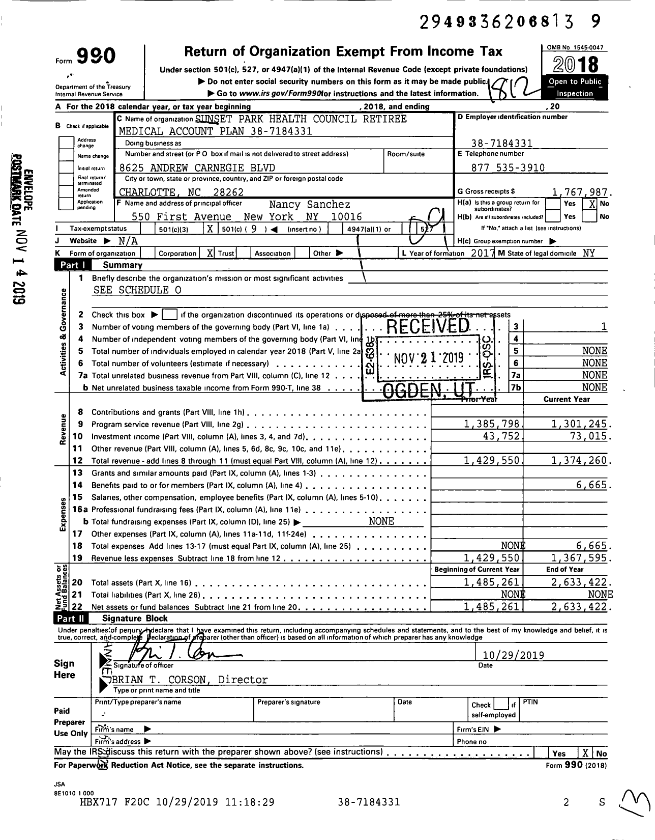 Image of first page of 2018 Form 990O for Sunset Park Health Council Retiree