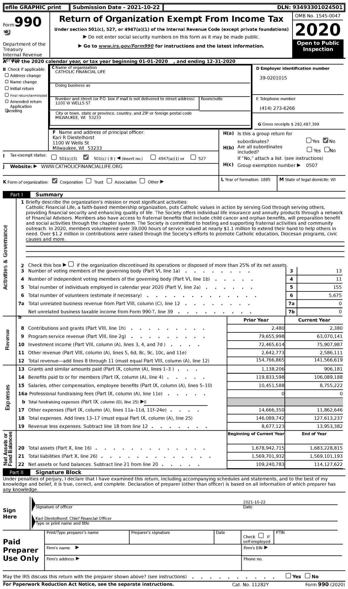 Image of first page of 2020 Form 990 for Catholic Financial Life