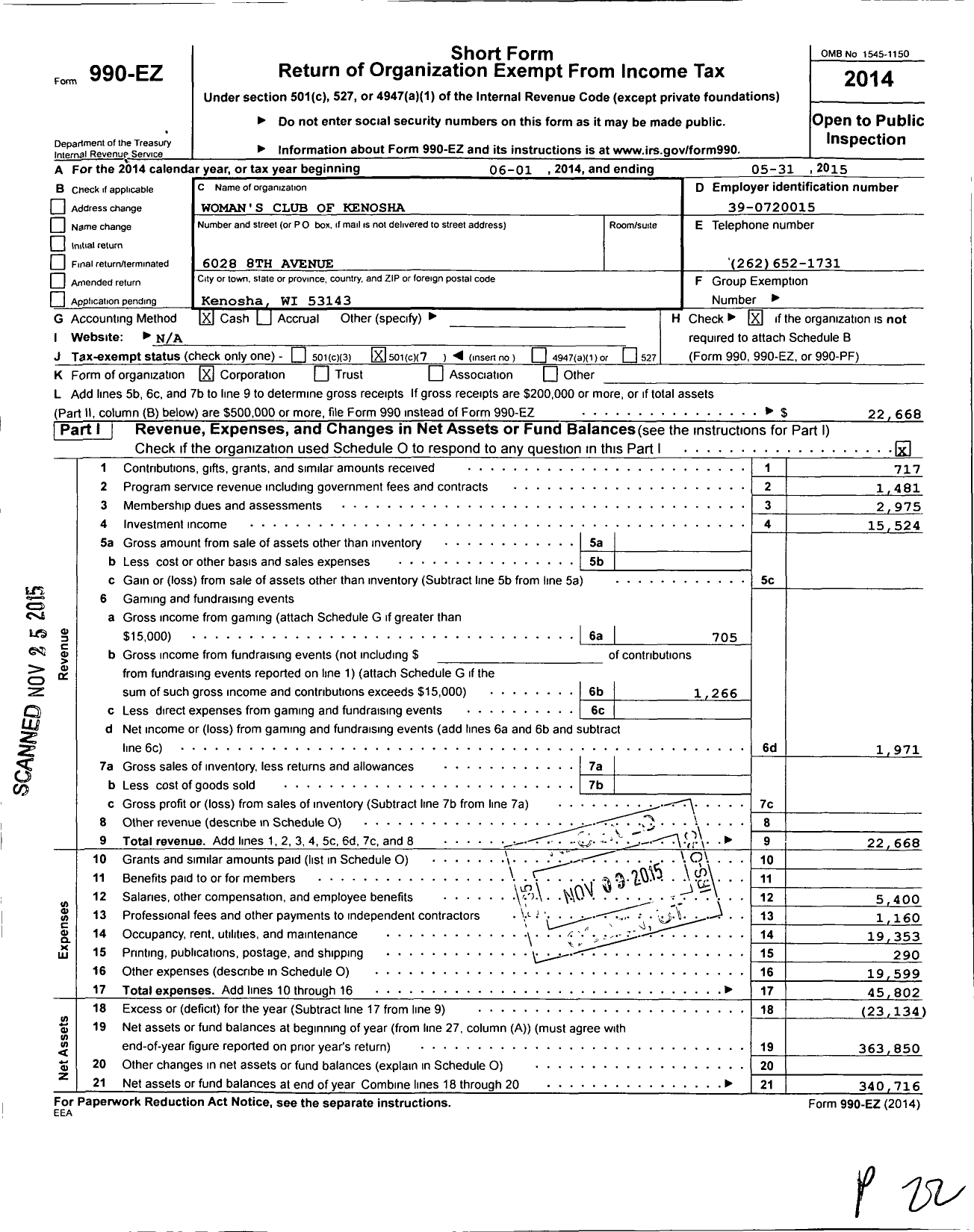 Image of first page of 2014 Form 990EO for General Federation of Womens Club