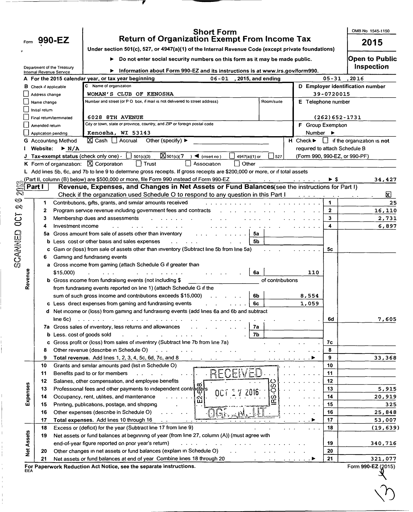 Image of first page of 2015 Form 990EO for General Federation of Womens Club