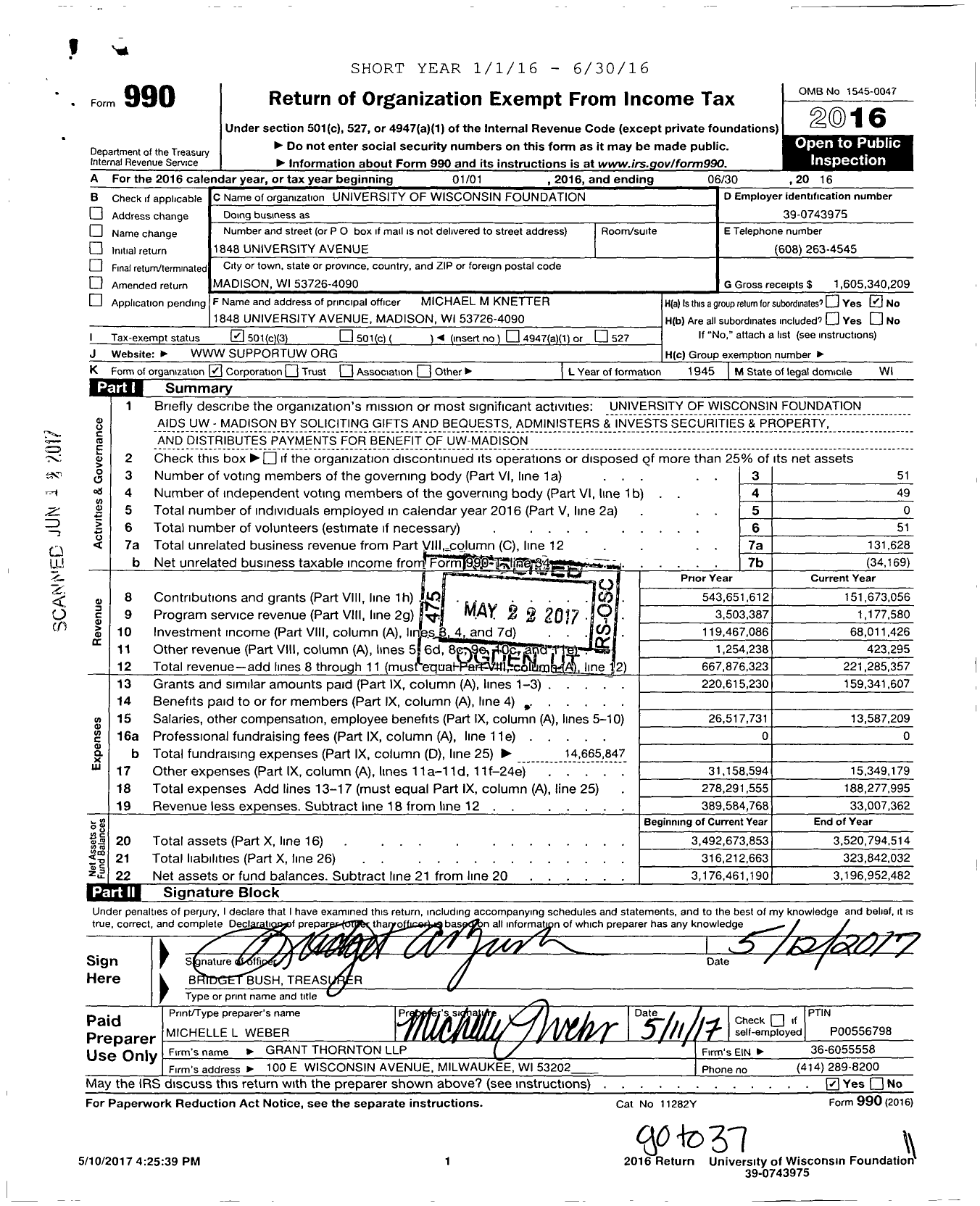 Image of first page of 2015 Form 990 for Wisconsin Foundation and Alumni Association (UWF)