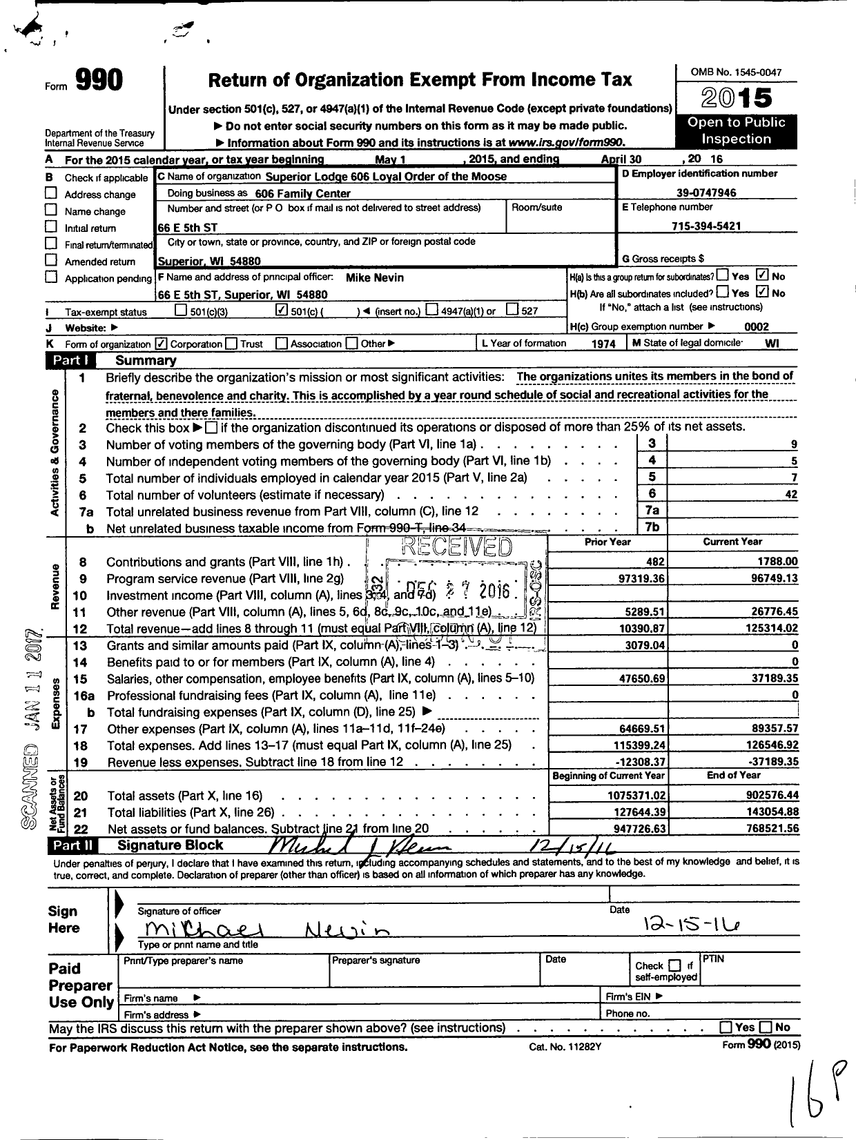 Image of first page of 2015 Form 990O for 606 Family Center