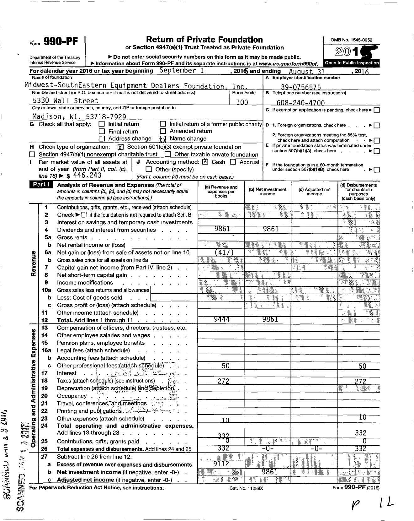 Image of first page of 2015 Form 990PF for Midwest-Southeastern Equipment Dealers Foundation